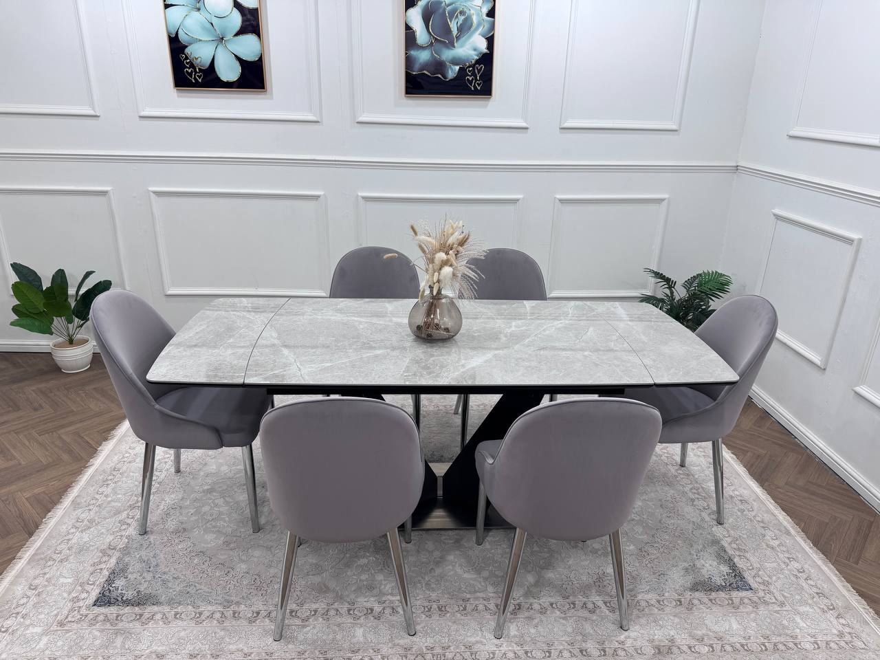 CLARA DINING TABLE SET -SILVER