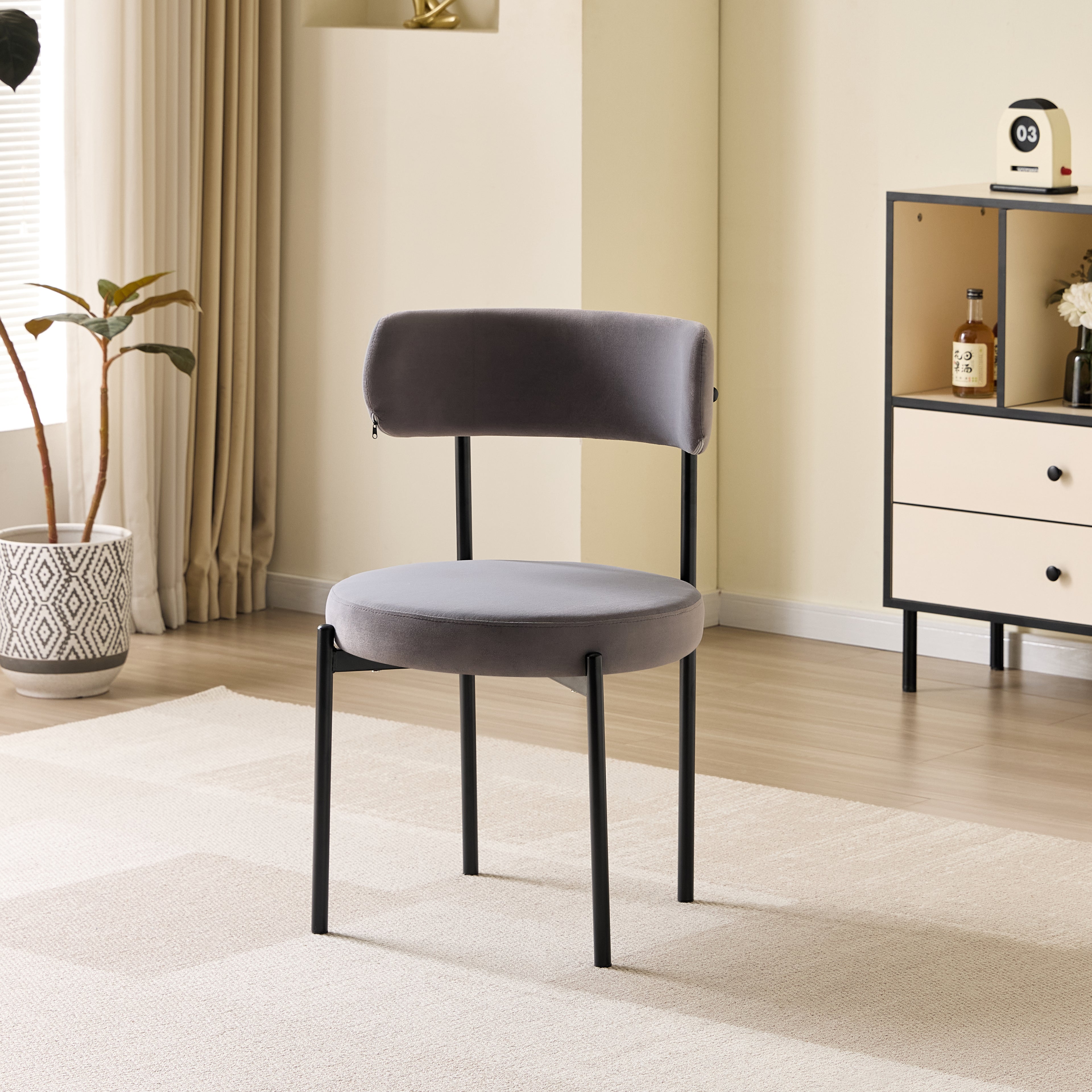 LUXE DINING set-VELVET - DARK GREY-BLACK
