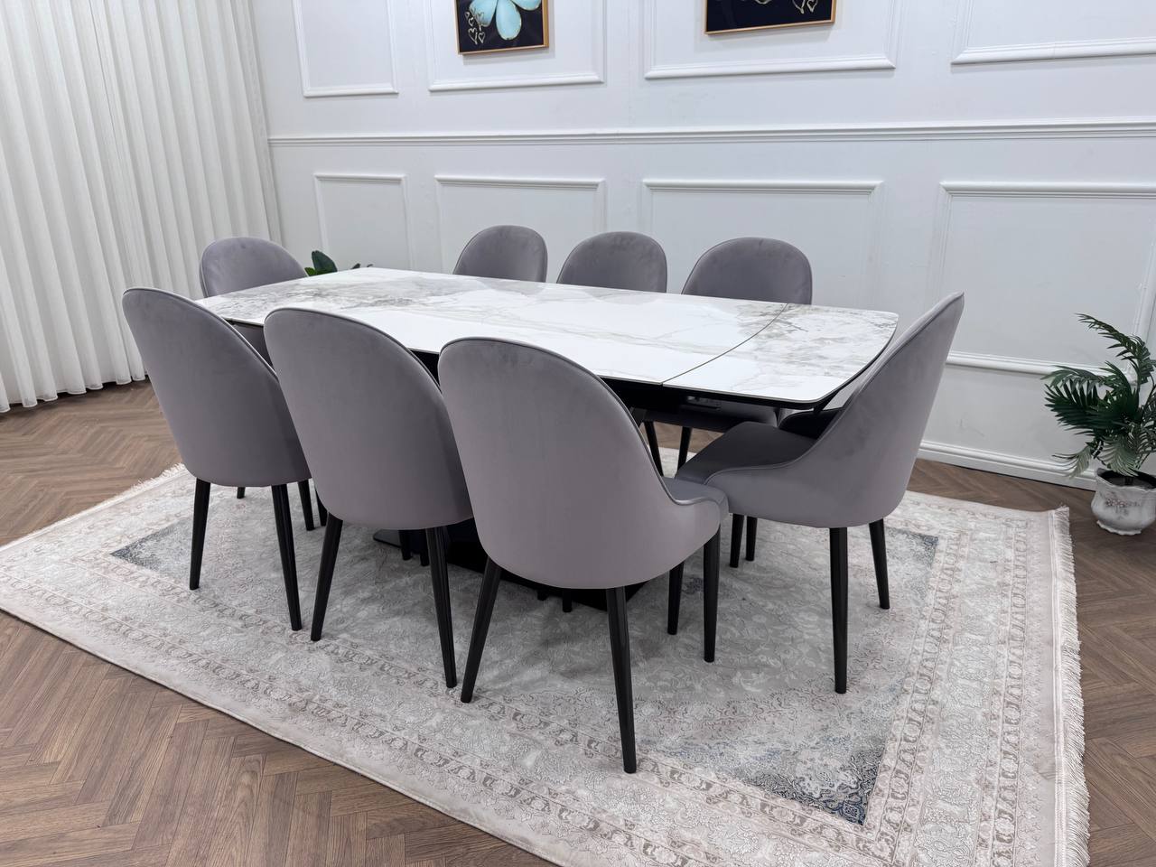 LUMIA EXTEND DINING SET WITH CLARA CHAIRS – BLACK LEGS