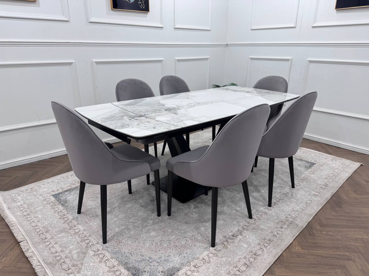 LUMIA EXTEND DINING SET WITH CLARA CHAIRS – BLACK LEGS