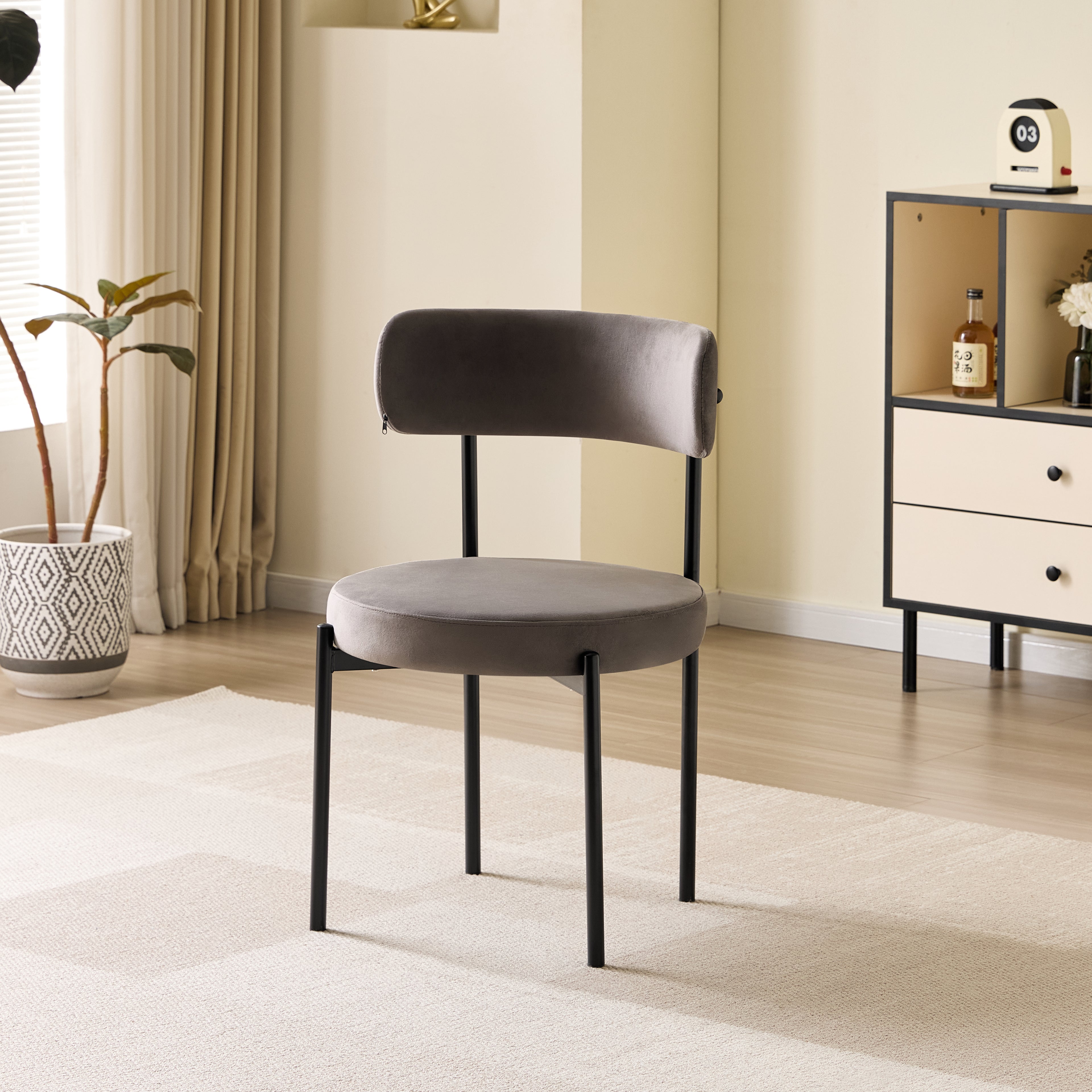 LUXE DINING SET-VELVET-LIGHT GREY-BLACK