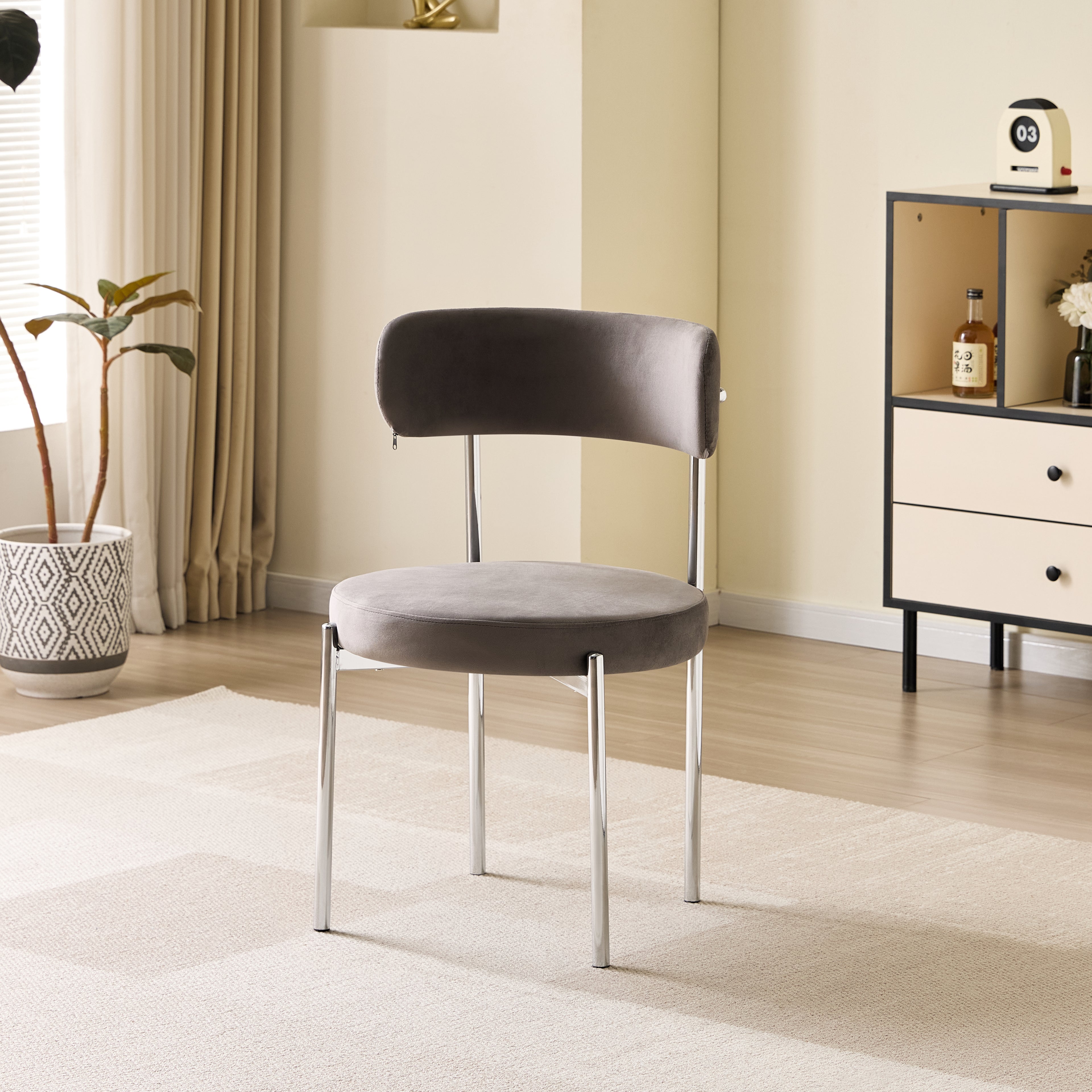 LUXE DINING Set-VELVET-DARK GREY-SILVER