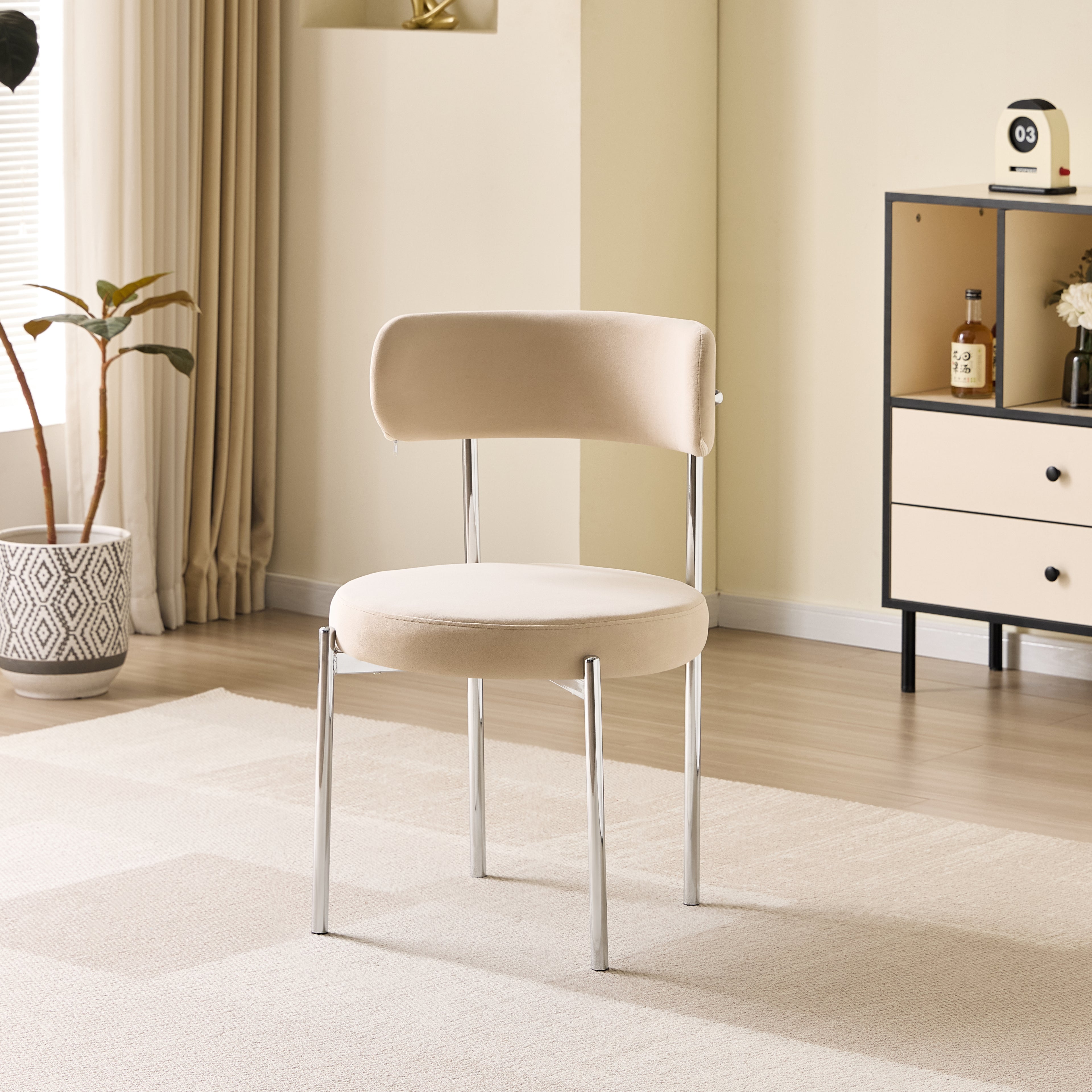 LUXE DINING SET-VELVET-BEIGE-SILVER