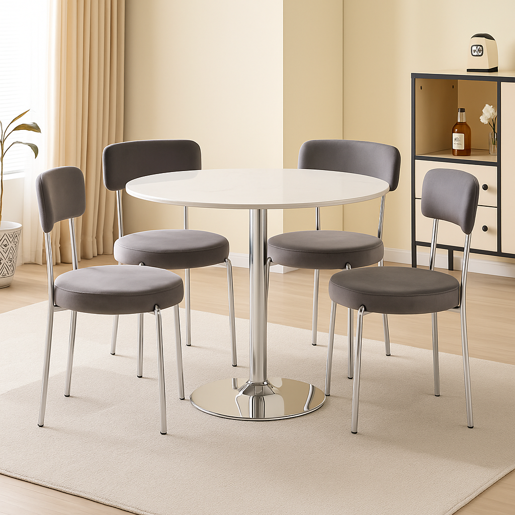 LUXE DINING SET -VELVET-LIGHT GREY Chair-SILVER