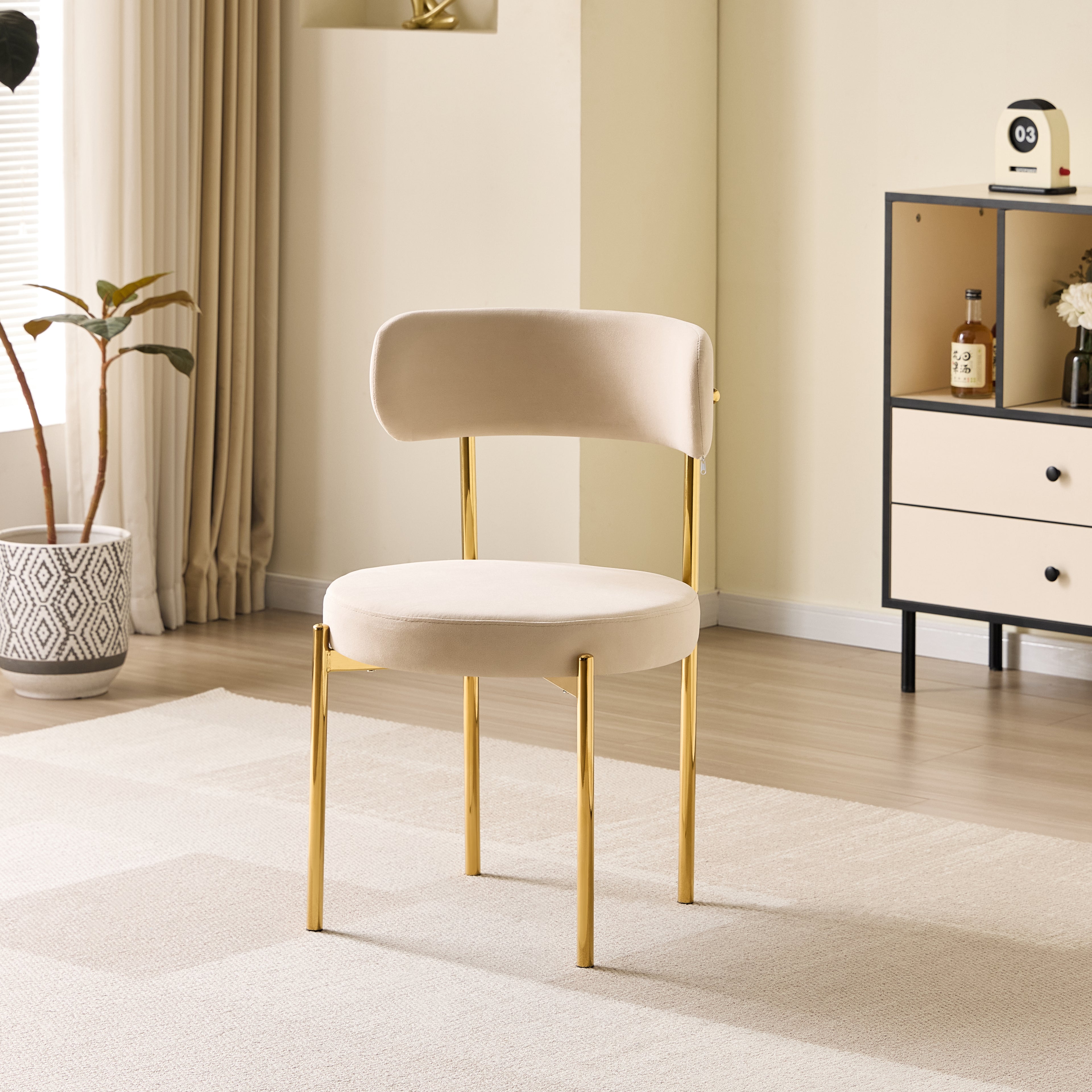 LUXE DINING SET-VELVET-BEIGI-GOLD