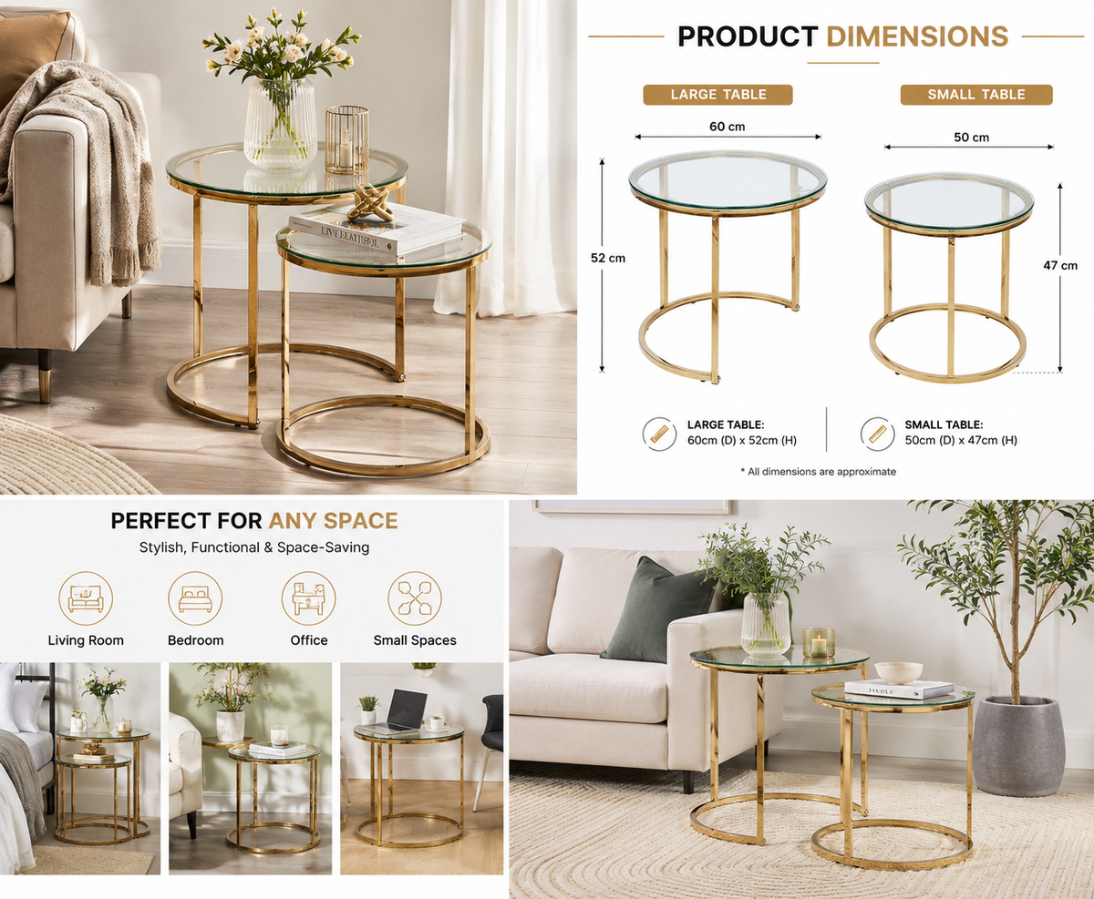 White Smoke HALO COFFE TABLE SET-GLASS