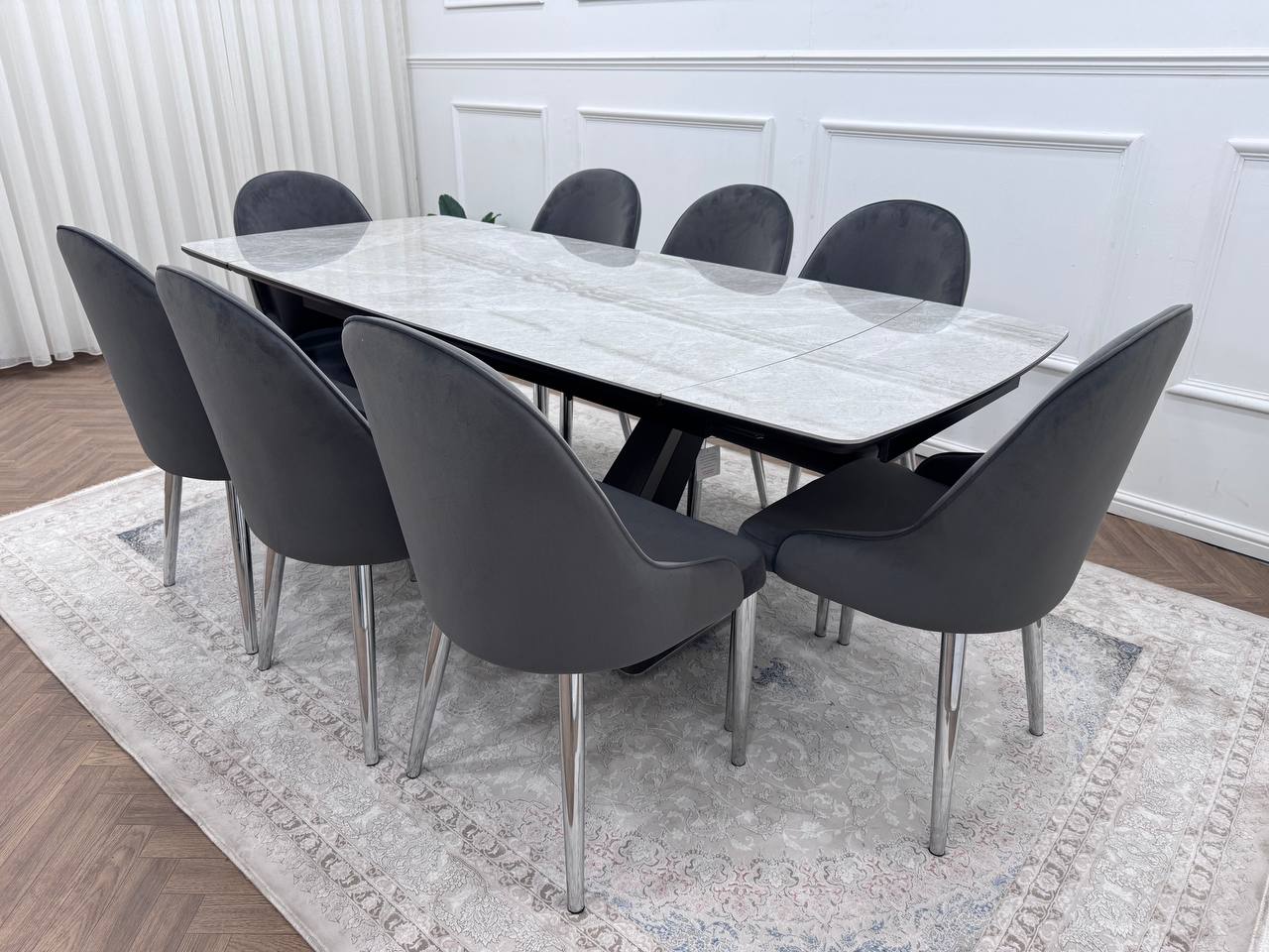 CLARA DINING TABLE SET -SILVER