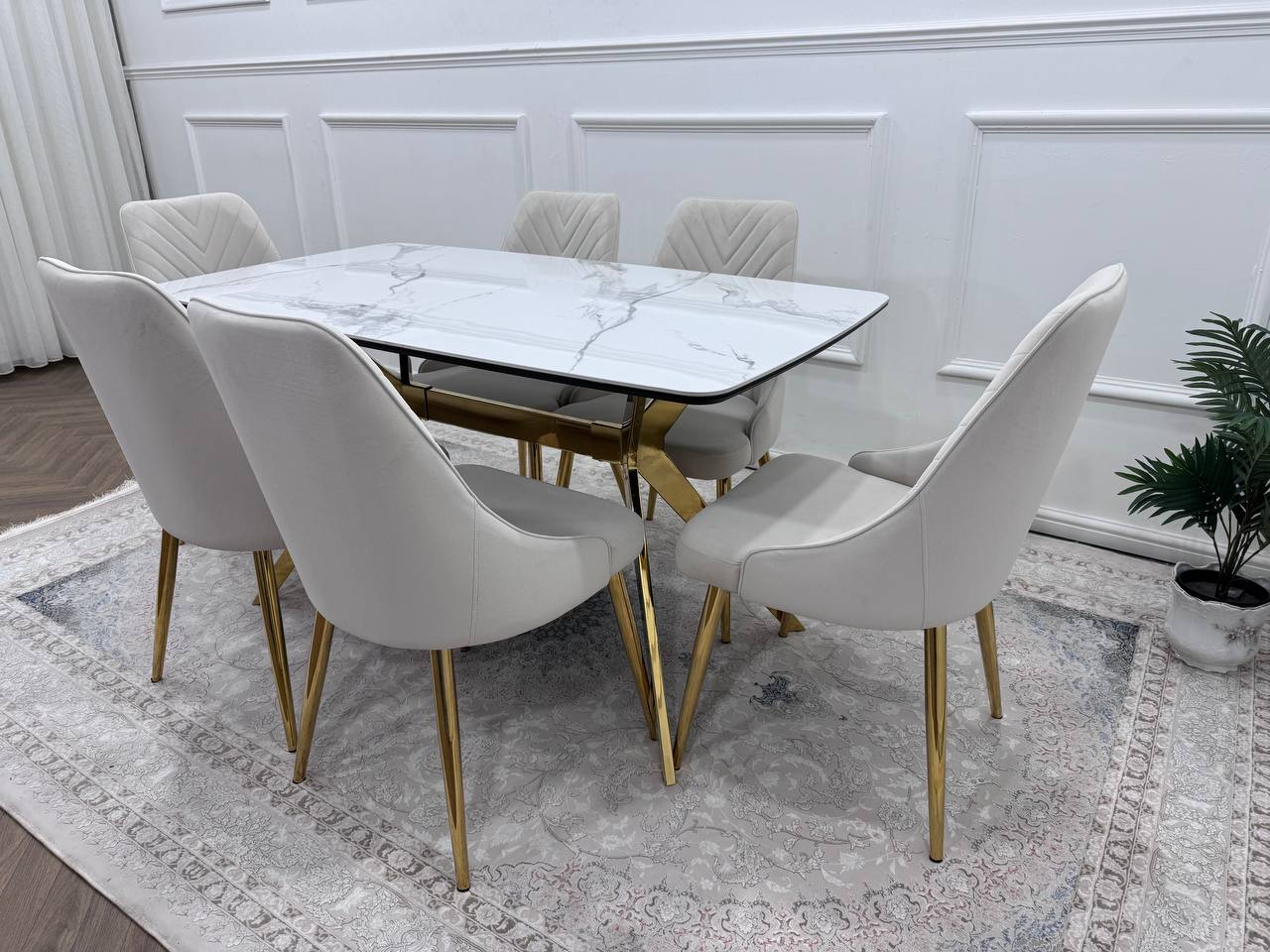 Q&P Furniture Paris dining table set with wooden table and matching chairs, ideal for modern dining rooms.