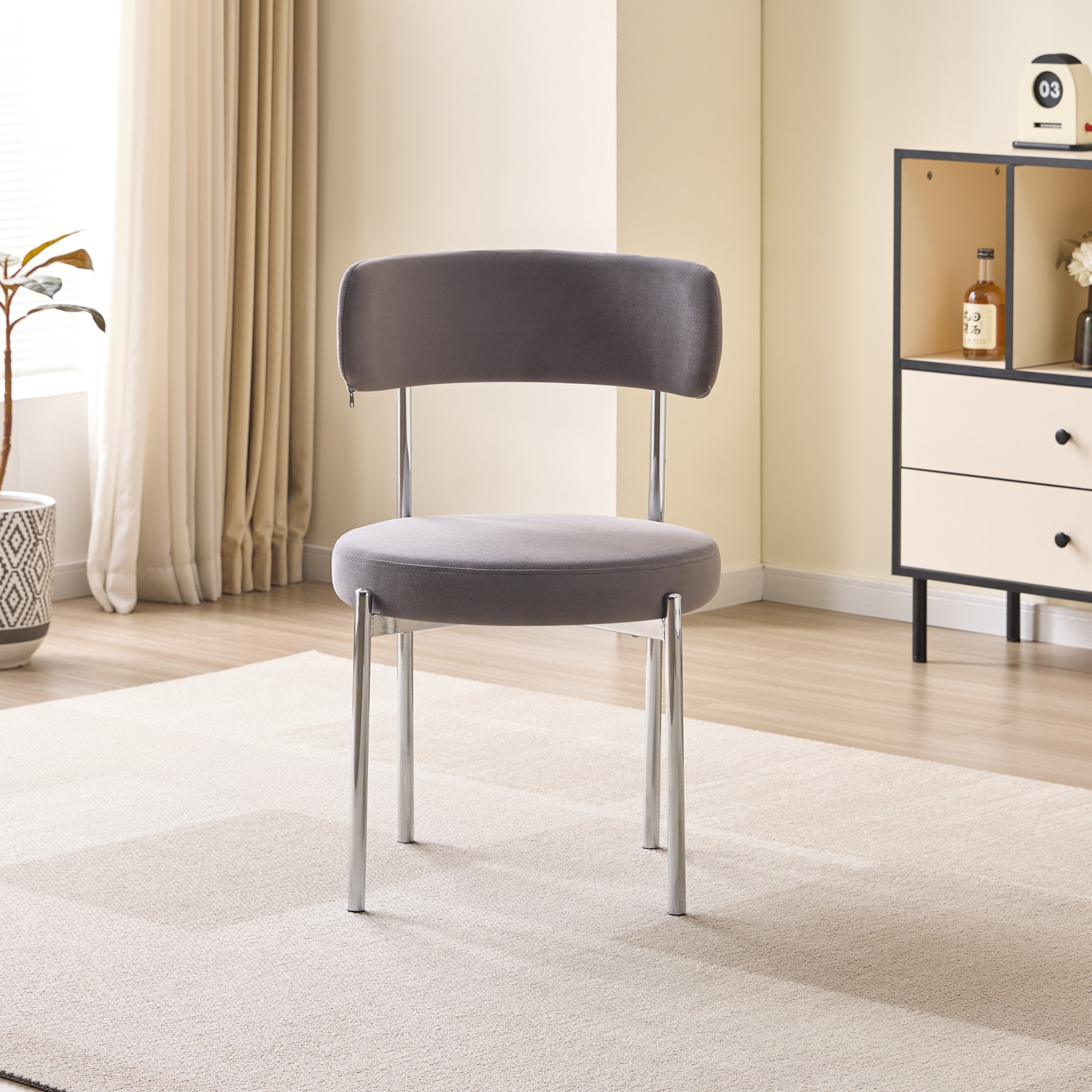 LUXE DINING SET -VELVET-LIGHT GREY Chair-SILVER
