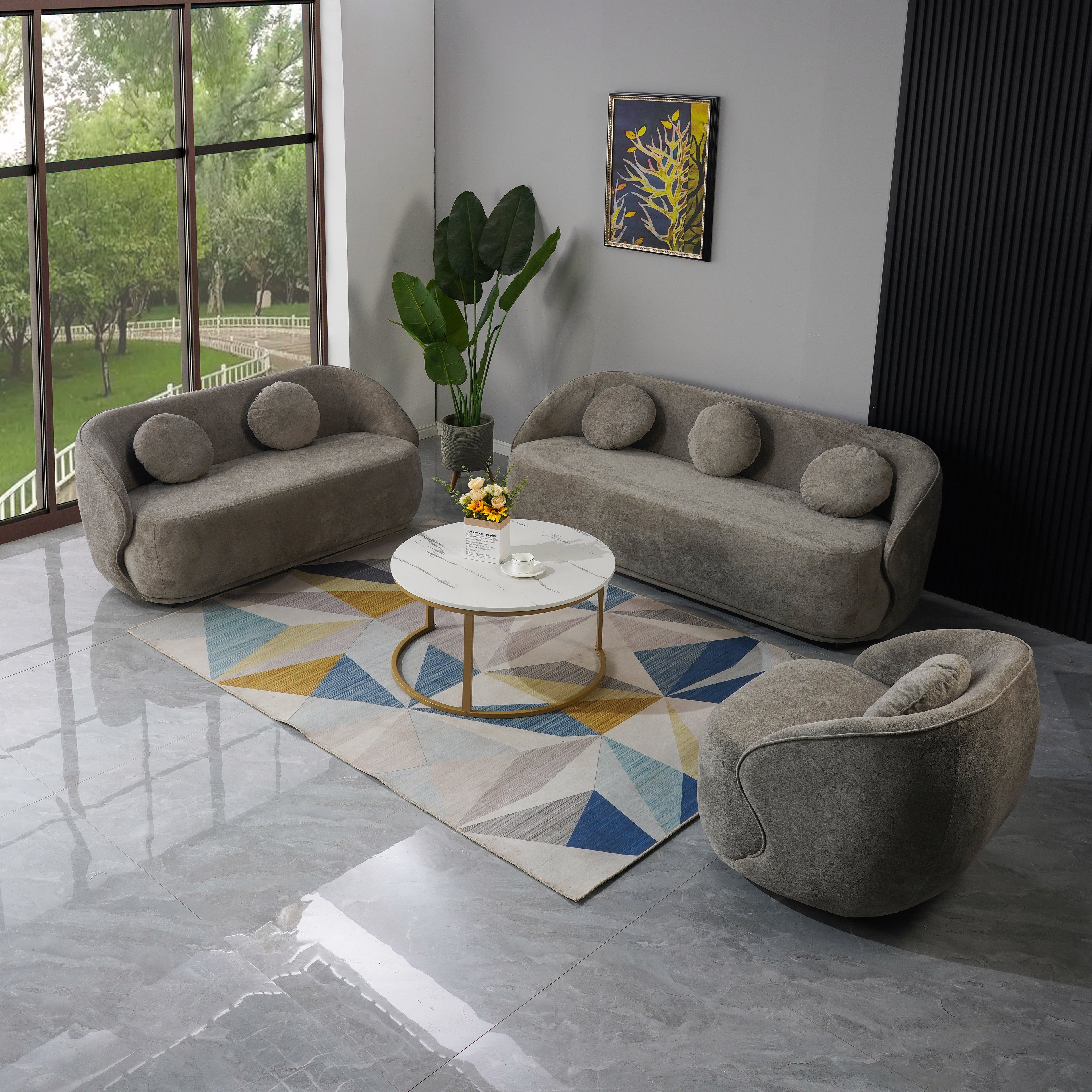 Q & P Furniture Luna sofa set with plush cushions and modern design, shown in a cozy living room setting.