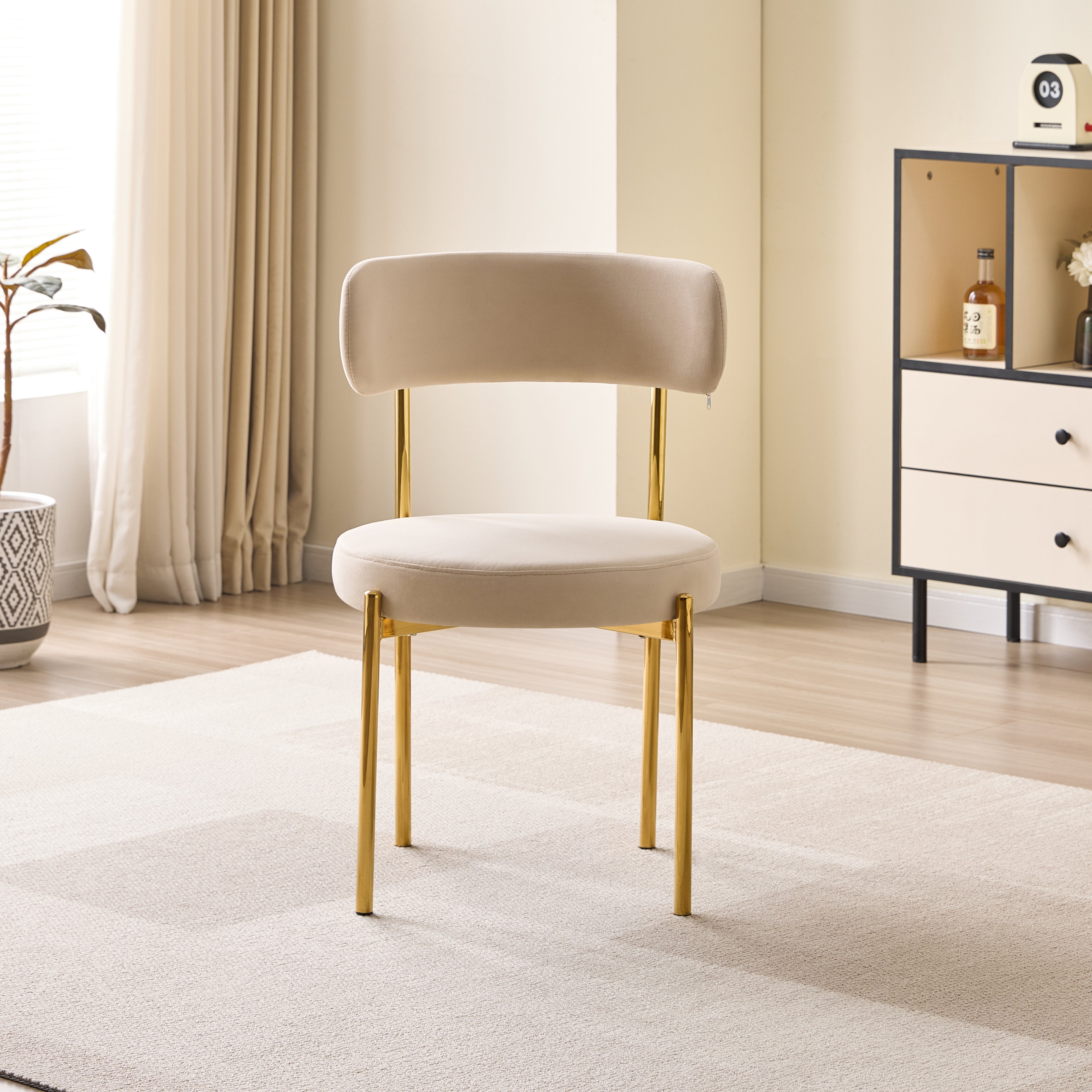 LUXE DINING SET-VELVET-BEIGI-GOLD