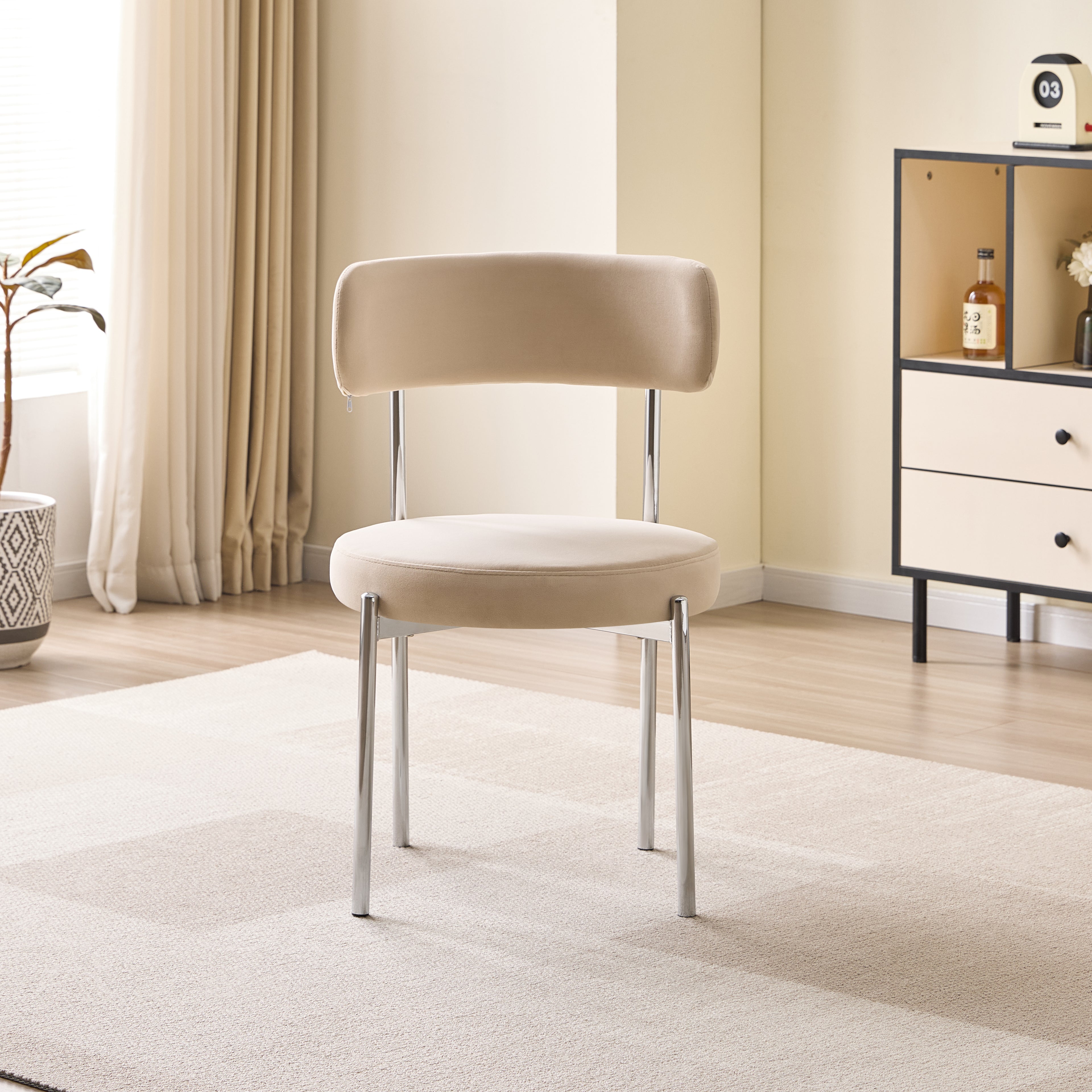 LUXE DINING SET-VELVET-BEIGE-SILVER
