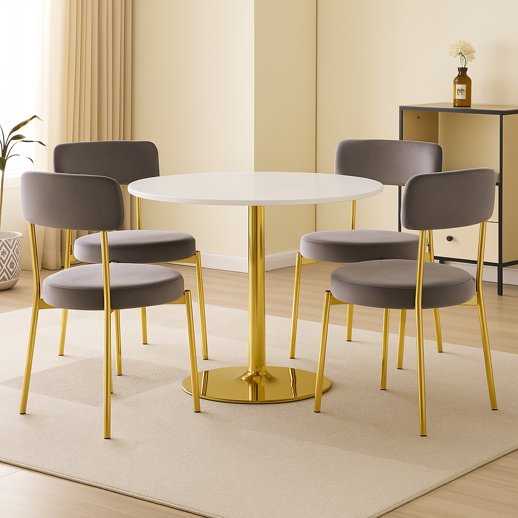 LUXE DINING SET-VELVET-LIGHT GREY-GOLD