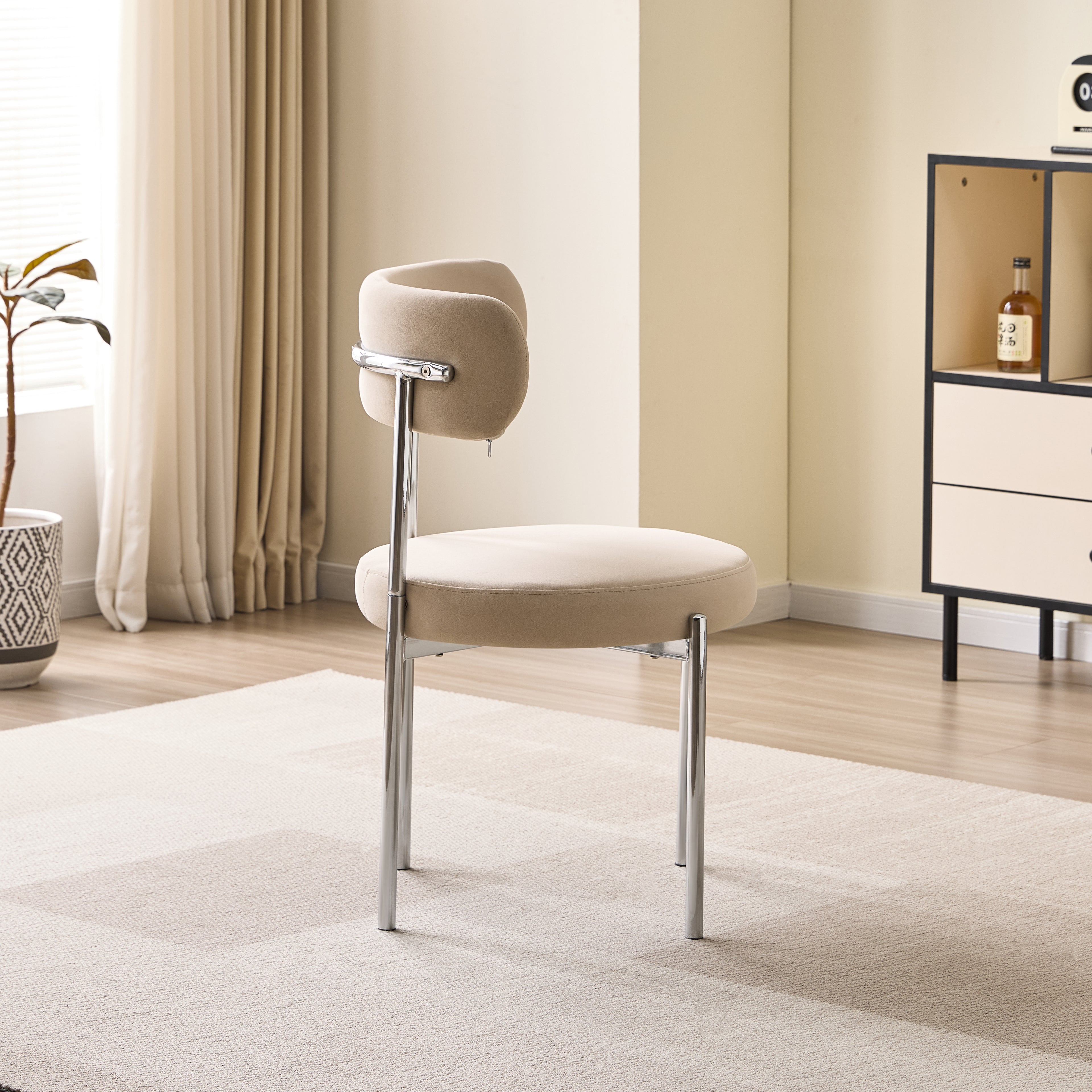 LUXE DINING SET-VELVET-BEIGE-SILVER
