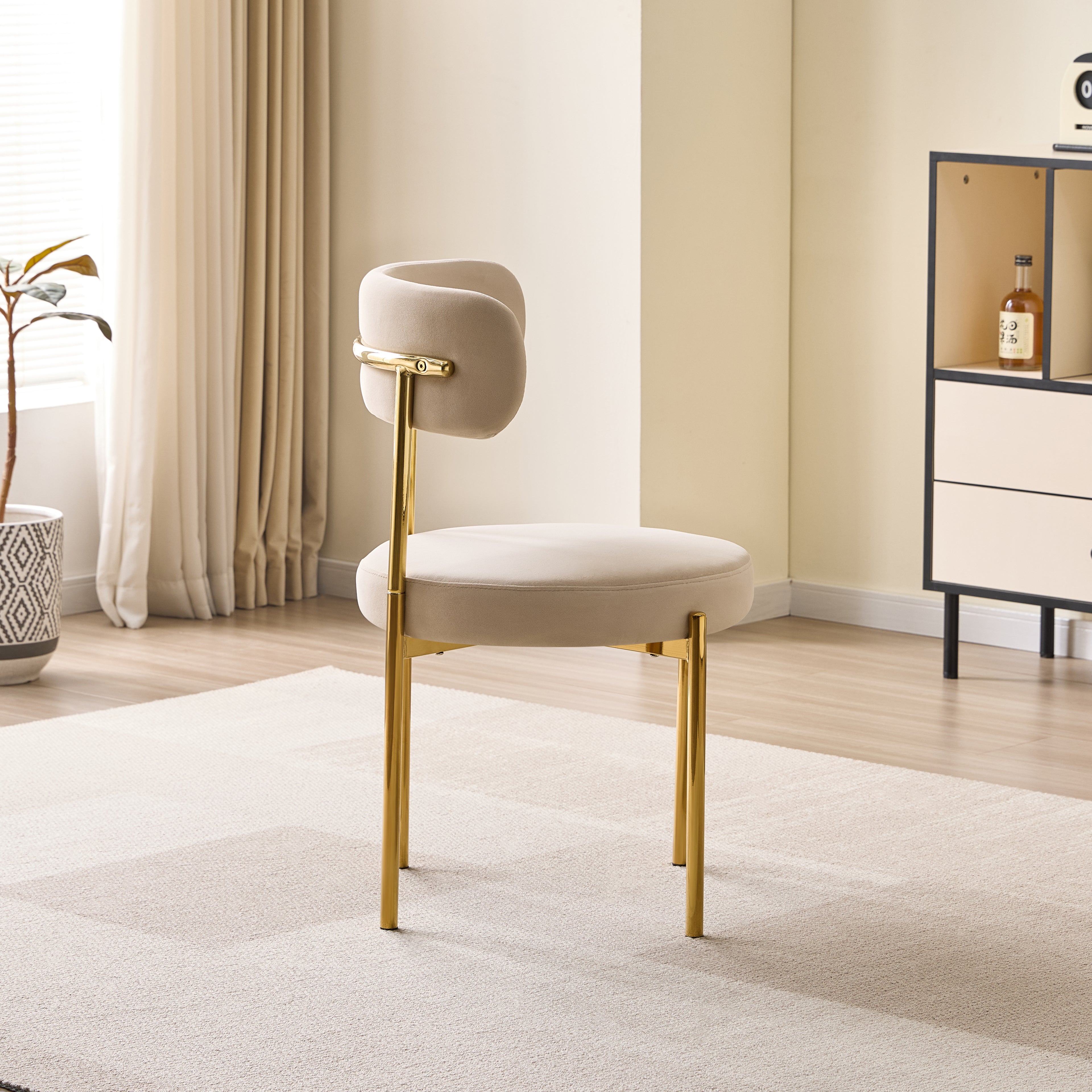 LUXE DINING SET-VELVET-BEIGI-GOLD