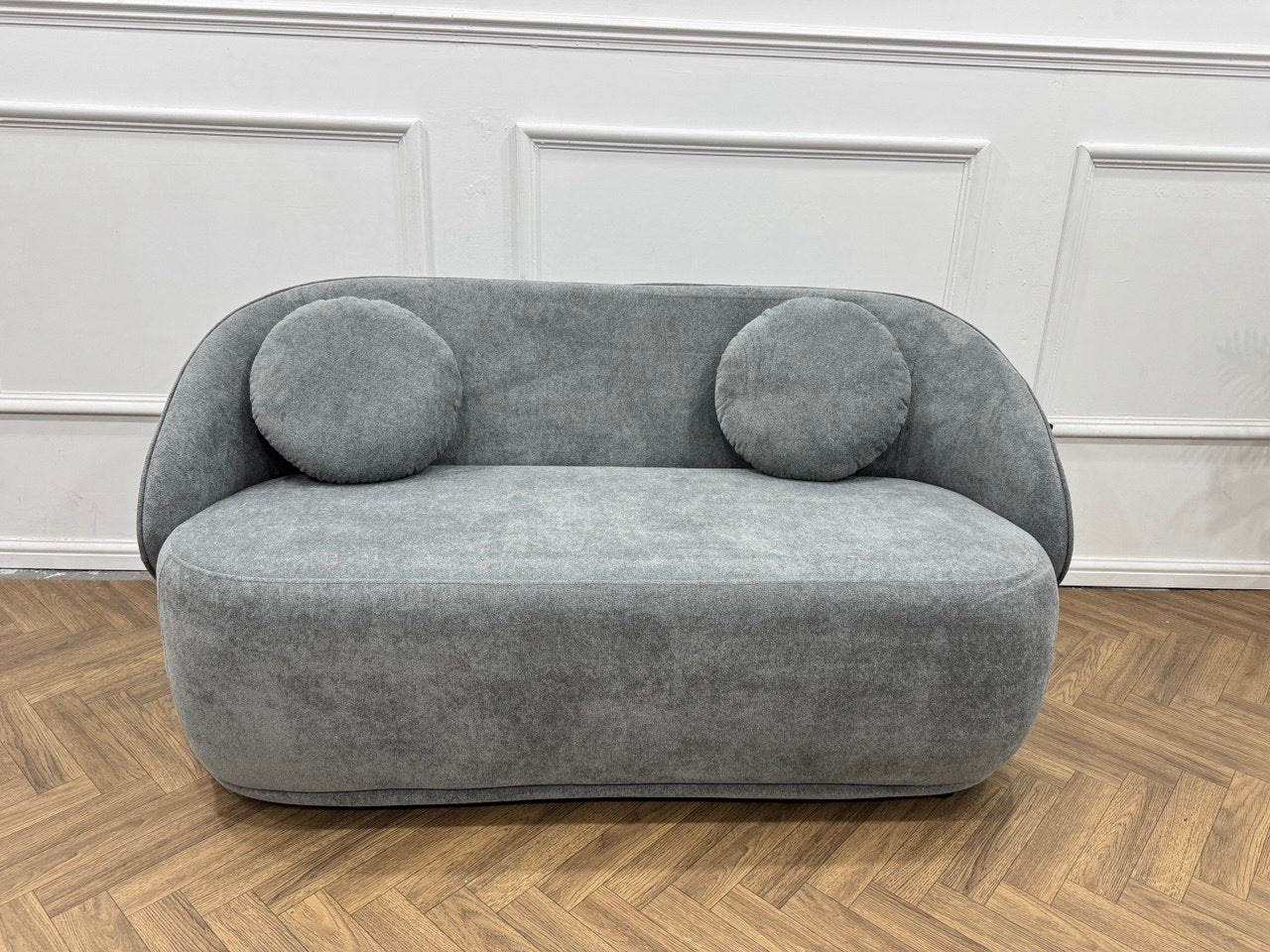 Q & P furniture Luna sofa set with plush fabric cushions and modern design, shown with a sectional layout and neutral color.