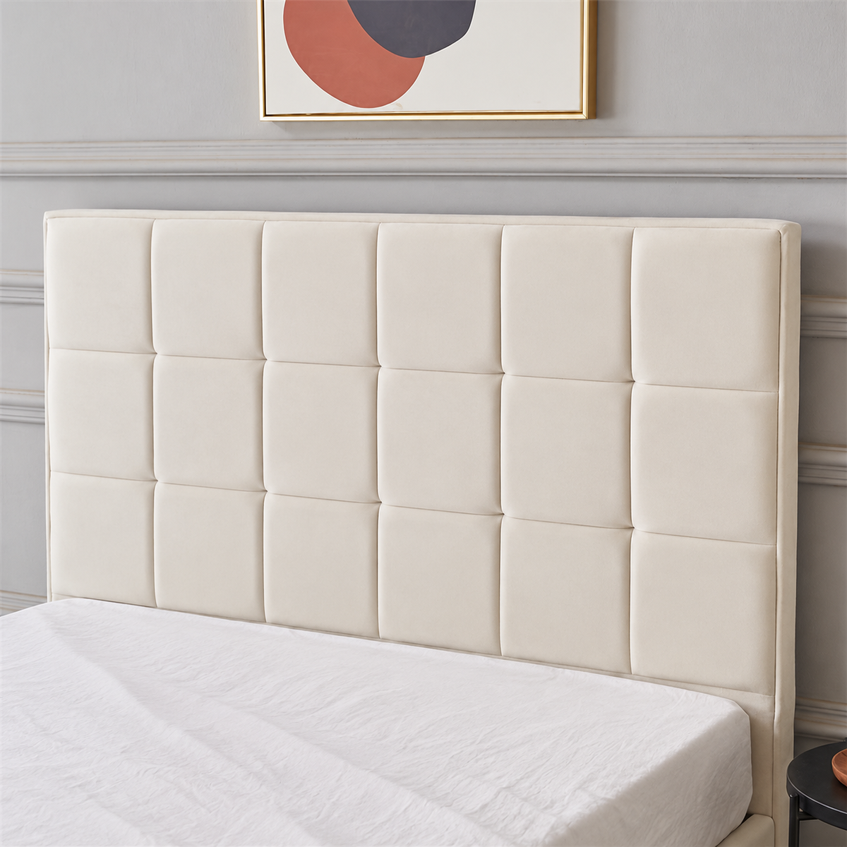 Light Gray Velora Panel Upholstered Storage Bed – Modern Grey & Beige Bed with Hydraulic Lift