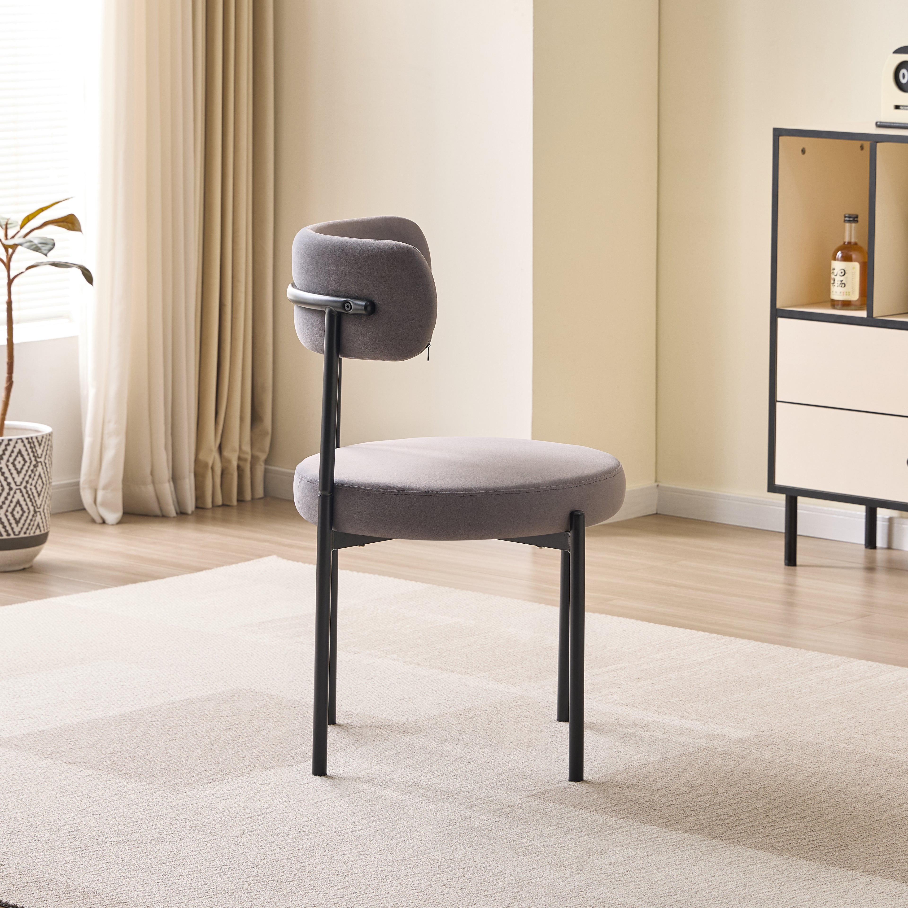 LUXE DINING SET-VELVET-LIGHT GREY-BLACK