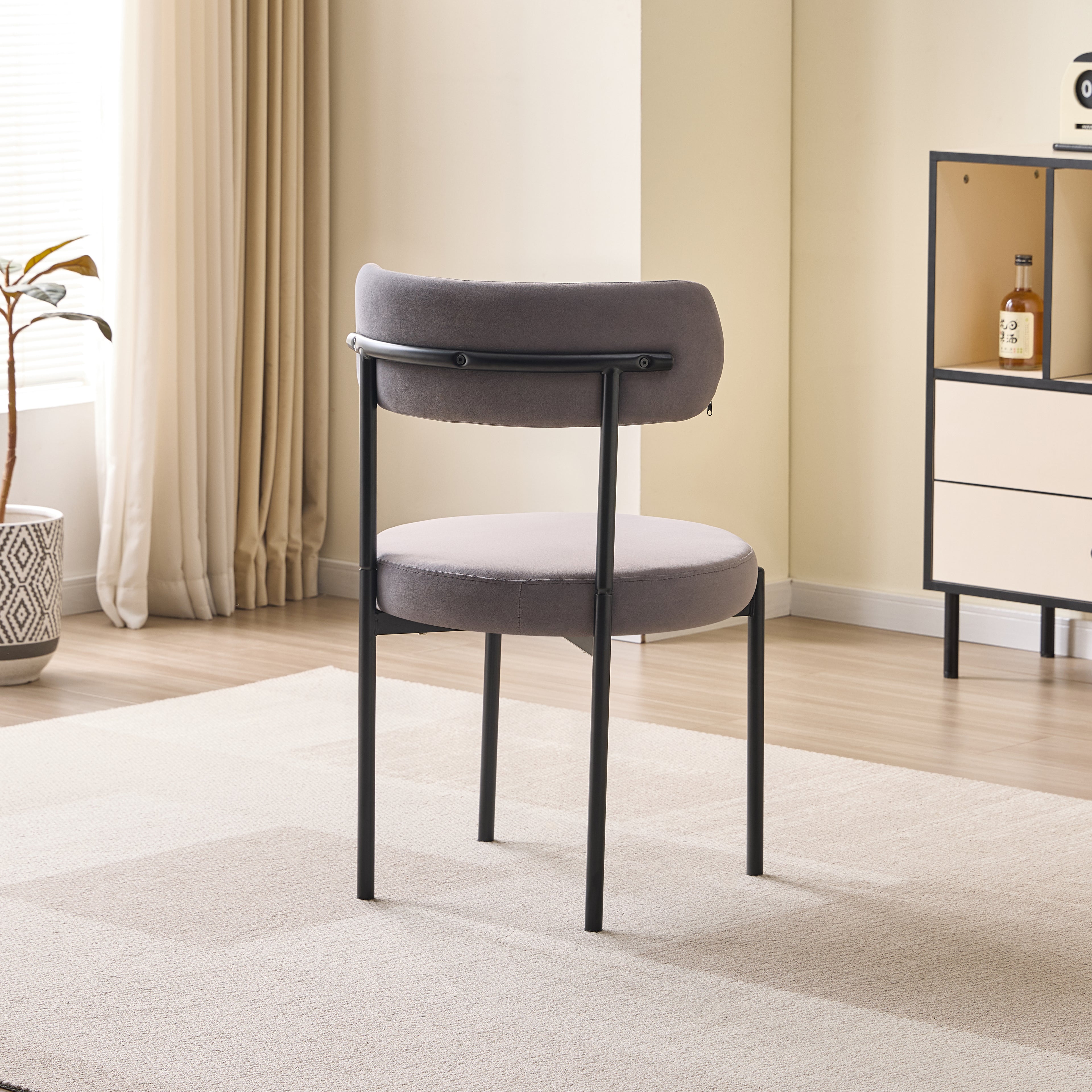 LUXE DINING SET-VELVET-LIGHT GREY-BLACK