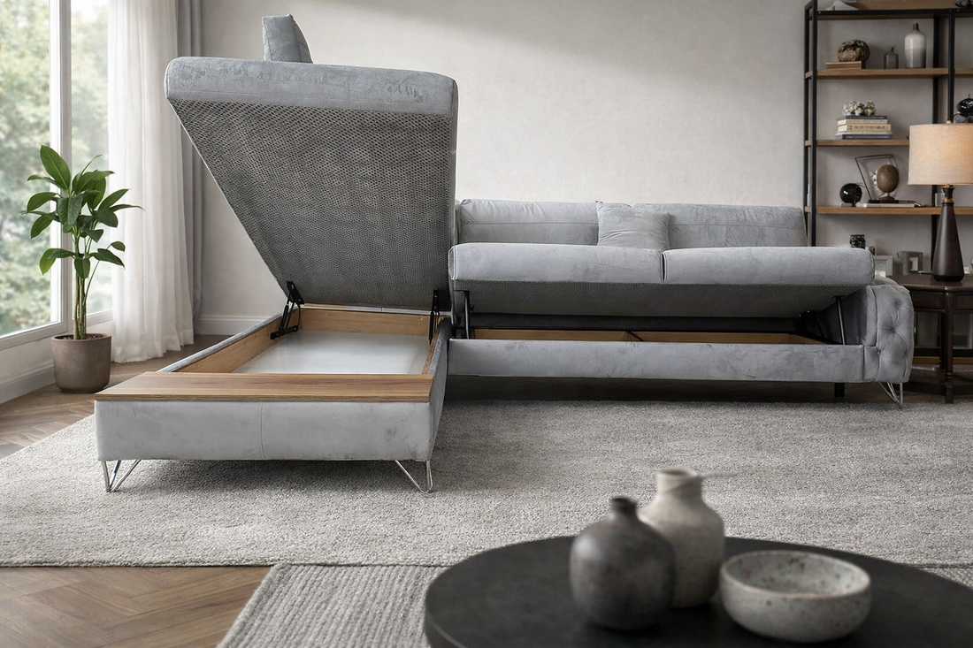 Victoria Corner Sofa Bed with Storage - Velvet