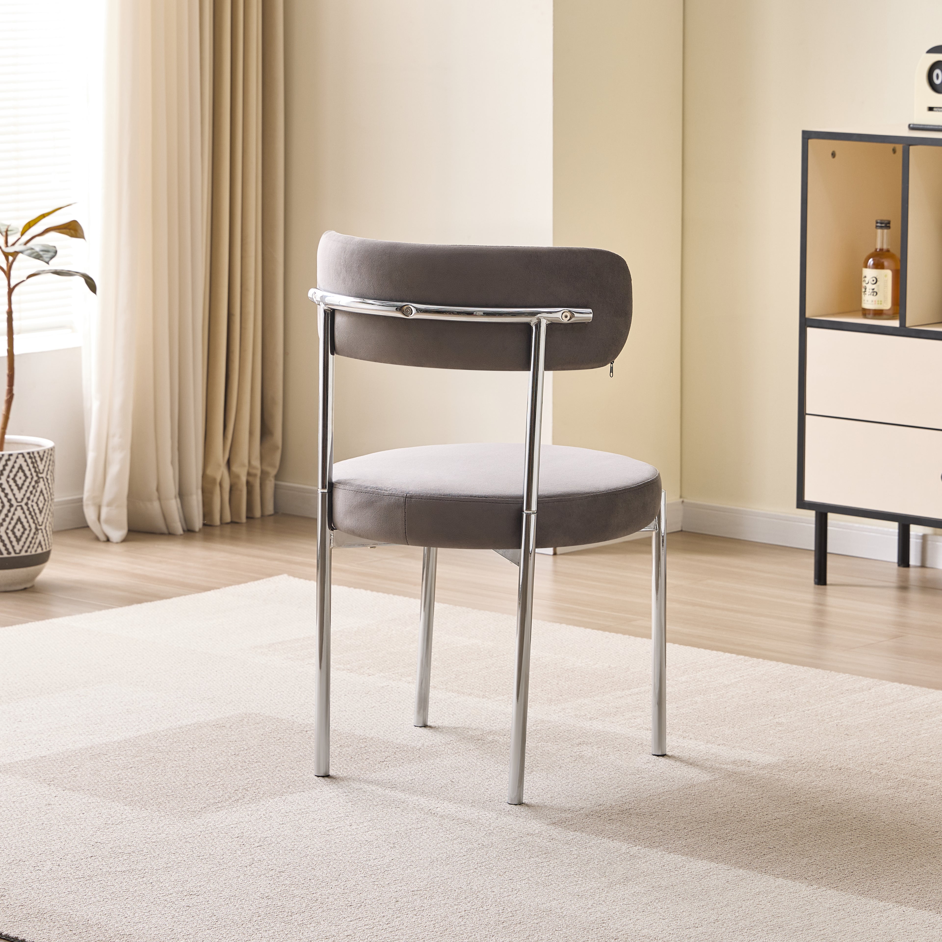 LUXE DINING Set-VELVET-DARK GREY-SILVER