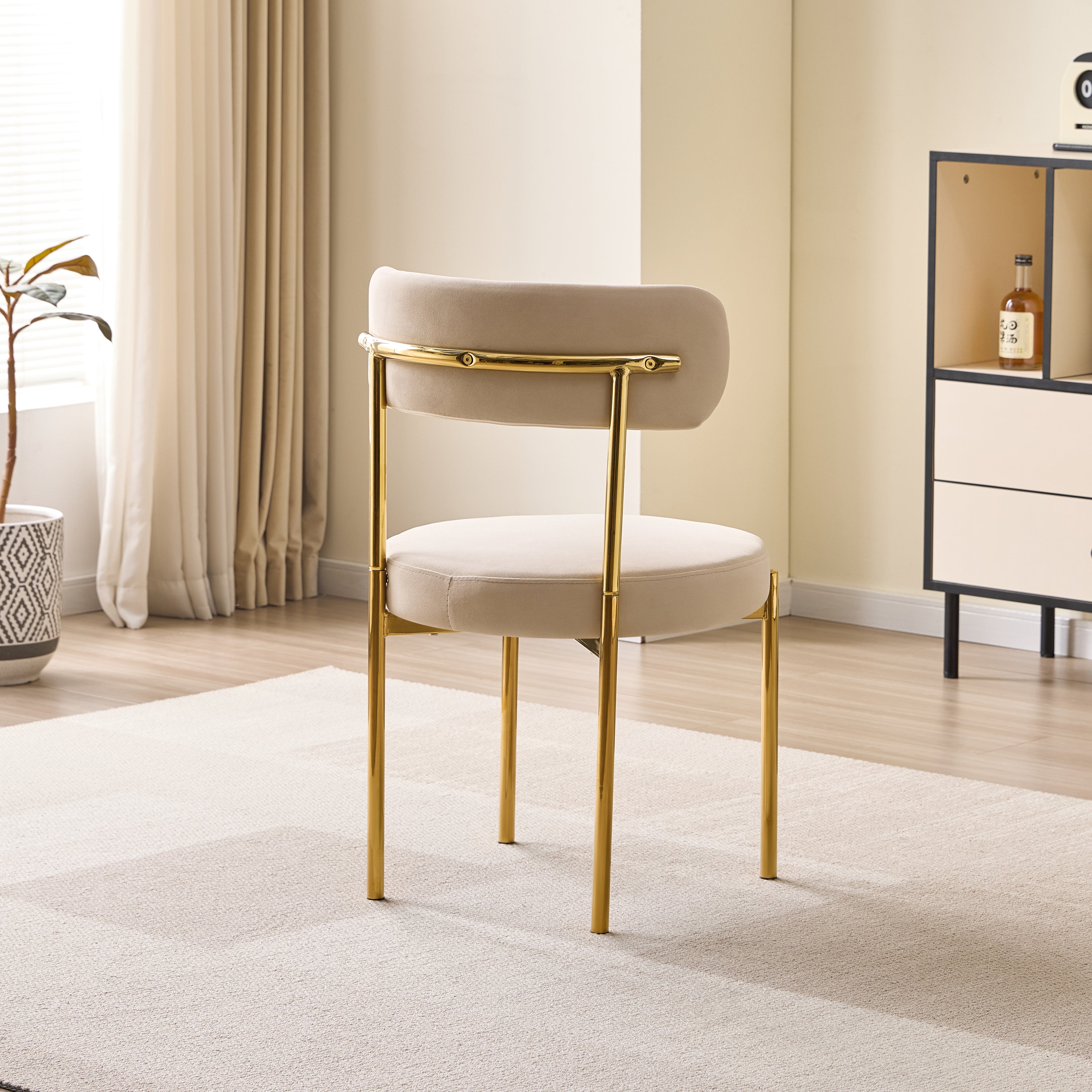 LUXE DINING SET-VELVET-BEIGI-GOLD