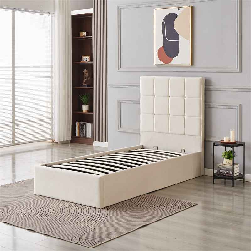 Cube Square Velvet Ottoman Storage Bed Frame with Gas Lift Storage
