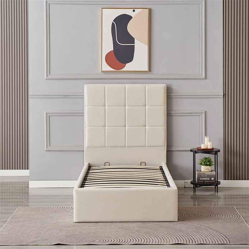 Cube Square Velvet Ottoman Storage Bed Frame with Gas Lift Storage
