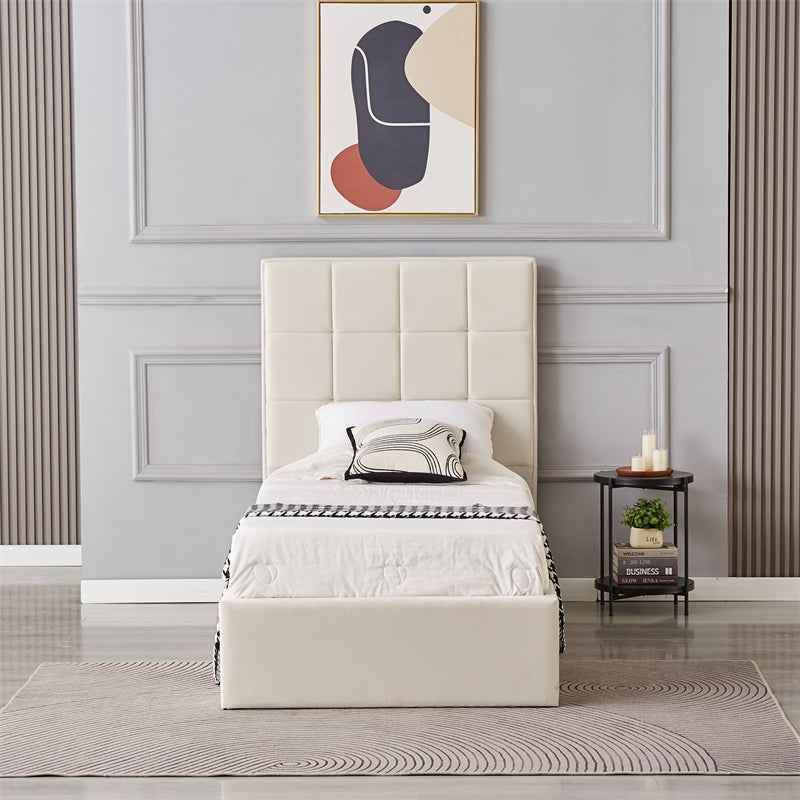 Cube Square Velvet Ottoman Storage Bed Frame with Gas Lift Storage