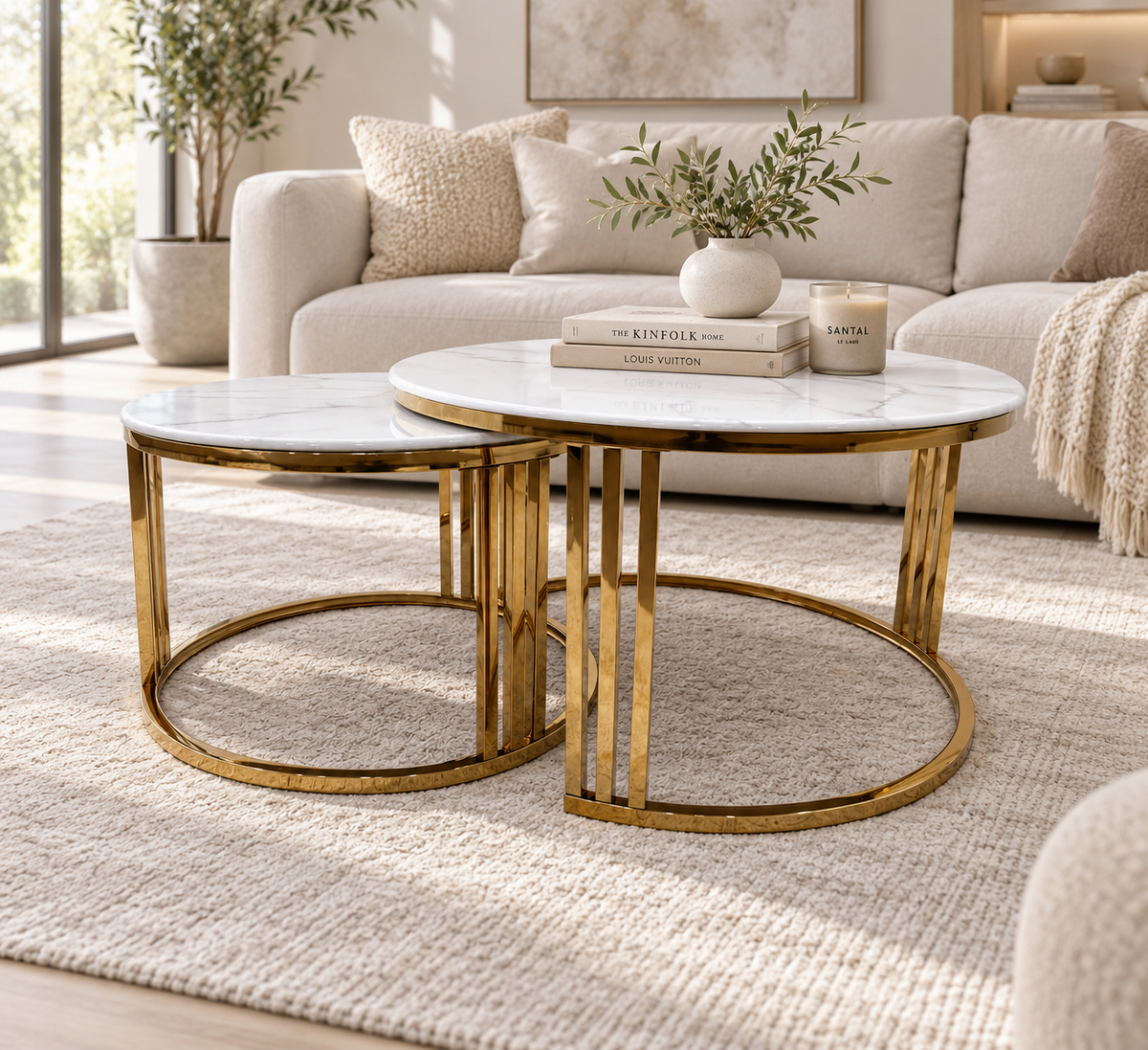 Dark Gray Celine Sintered Stone Nesting Coffee Tables – White & Gold