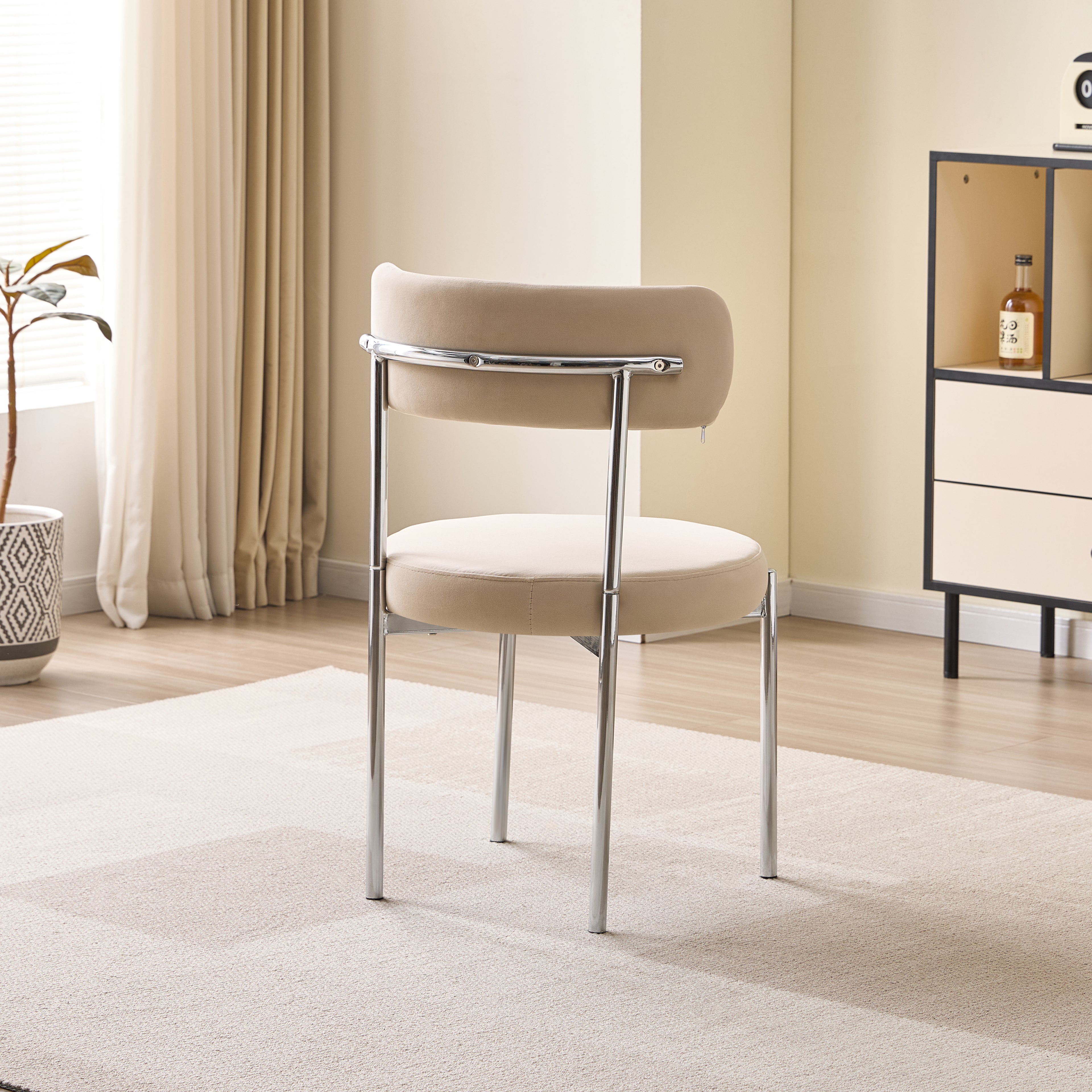 LUXE DINING SET-VELVET-BEIGE-SILVER