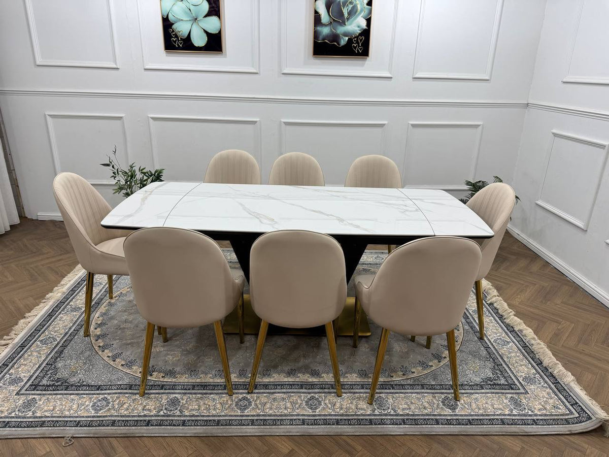 Elara Luxury Extendable Marble-Effect Dining Table Set
