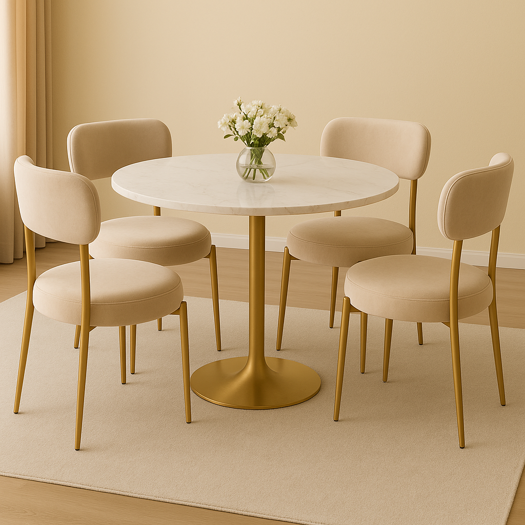 LUXE DINING SET-VELVET-BEIGI-GOLD