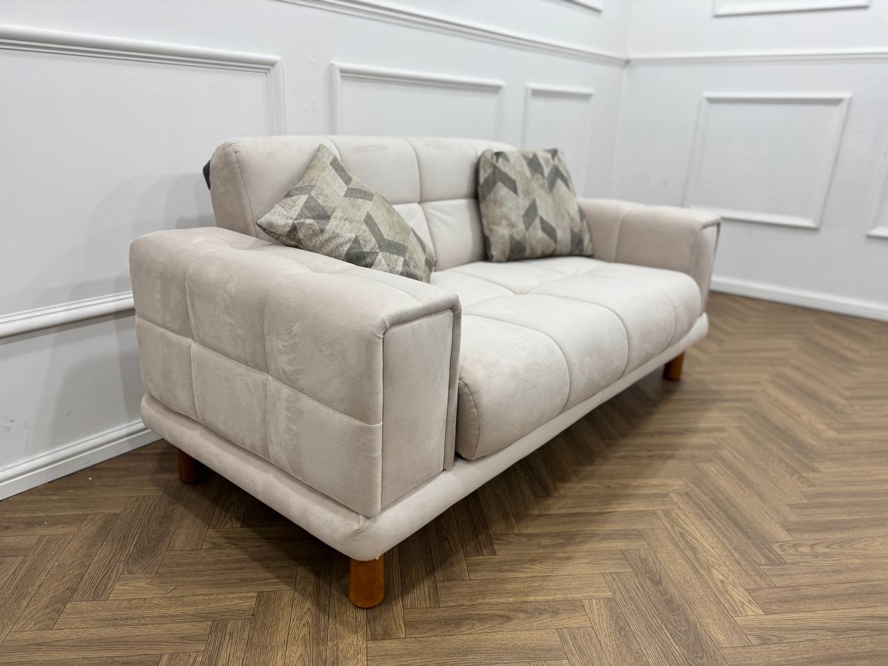 Q&P Furniture Flora velvet sofa set with plush cushions and stylish design, perfect for modern living rooms.