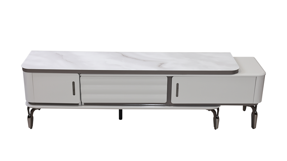 Extendable TV stand and coffee table by Q&P Furniture with sleek design, featuring a modern, versatile piece for living room decor.