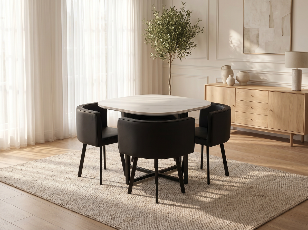 Oliver Nesting Dining Table set Square Black Chairs Q&P Furniture
