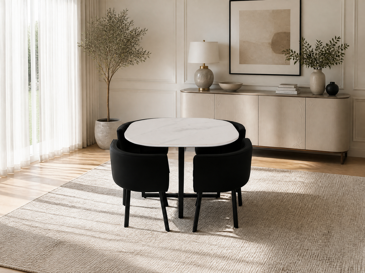 Oliver Nesting Dining Table set Square Black Chairs Q&P Furniture