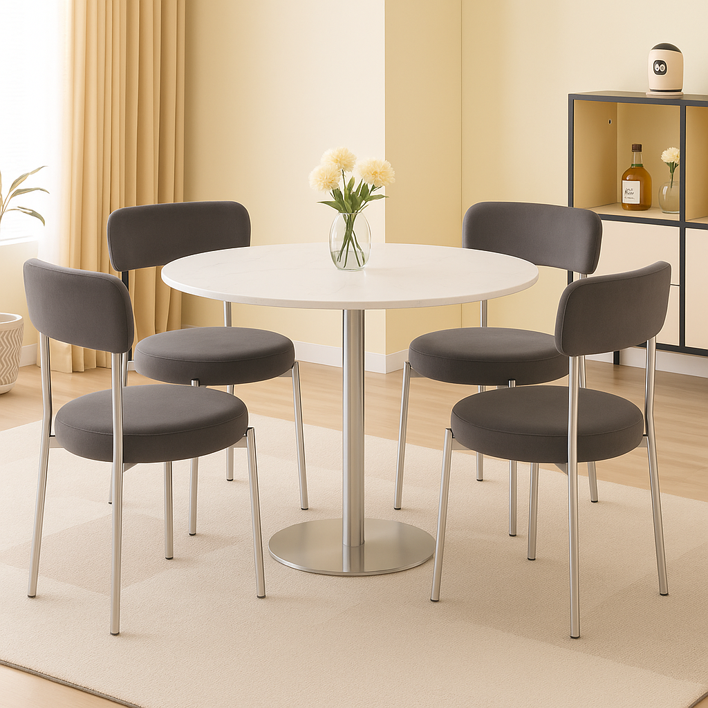 LUXE DINING Set-VELVET-DARK GREY-SILVER