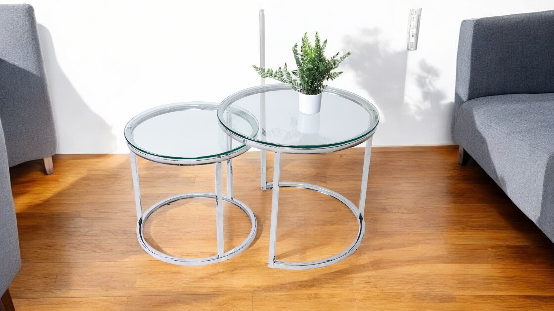 HALO COFFE TABLE SET-GLASS SILVER
