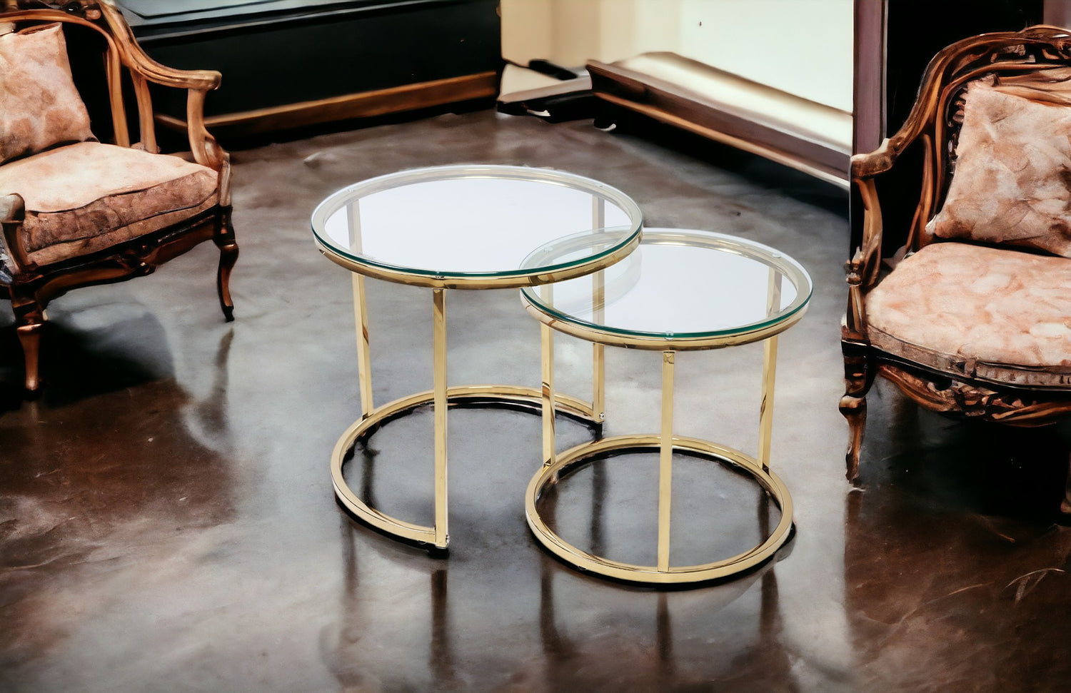 HALO COFFE TABL SET- GLASS GOLD