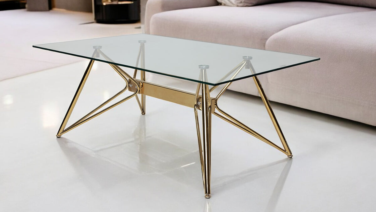Leora Rectangular Glass Coffee Table – Gold & Silver Chrome