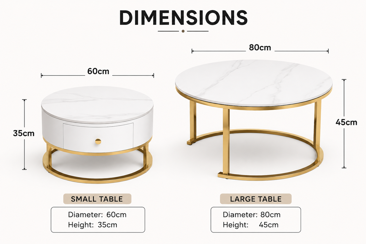 Opal Nesting Coffee Table Set with Storage Drawer – Marble Effect