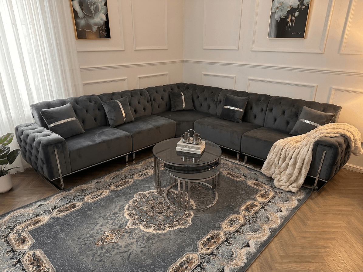 Q&P Furniture King Corner Sofa showing plush cushions and modern design in a cozy living room setting.