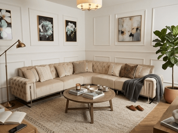 Q&P Furniture king corner sofa with plush cushions, modern design, and spacious seating for stylish living room comfort.