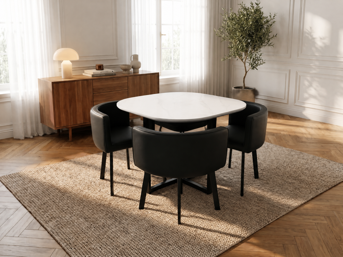 Oliver Nesting Dining Table set Square Black Chairs Q&P Furniture