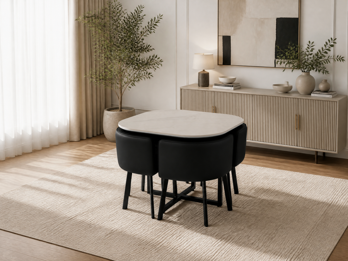Oliver Nesting Dining Table set Square Black Chairs Q&P Furniture