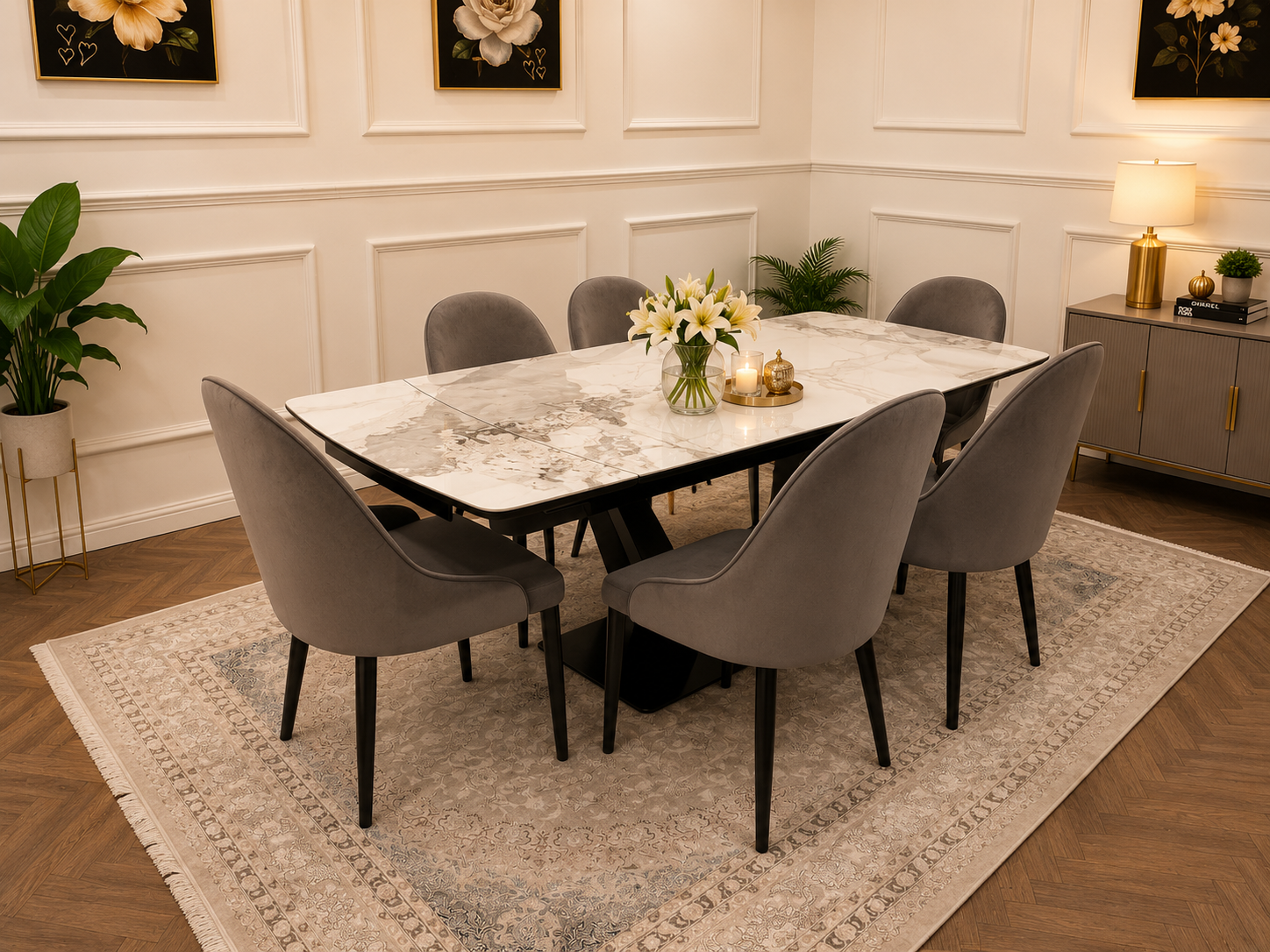LUMIA EXTEND DINING SET WITH CLARA CHAIRS – BLACK LEGS