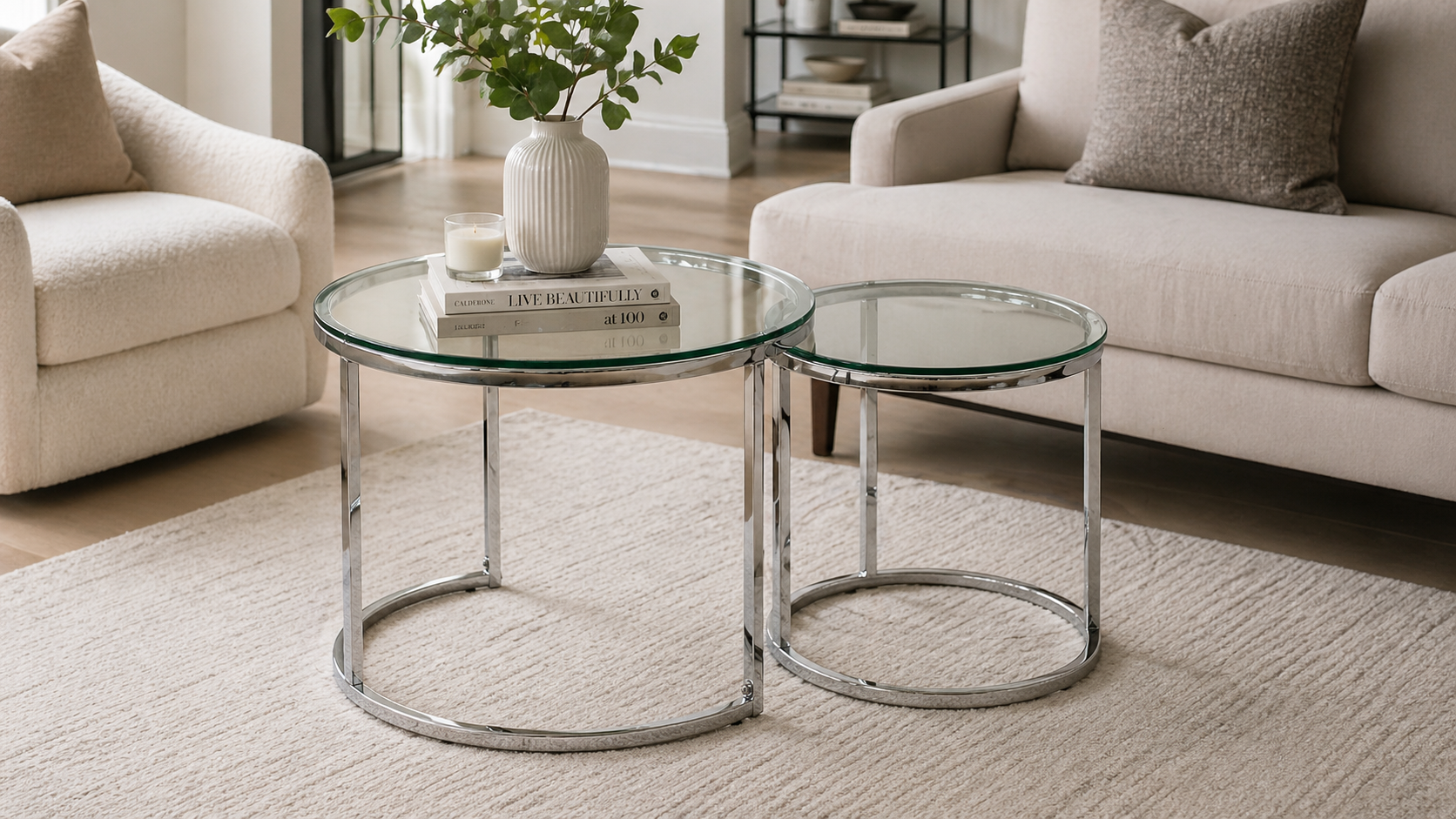 HALO COFFE TABLE SET-GLASS SILVER