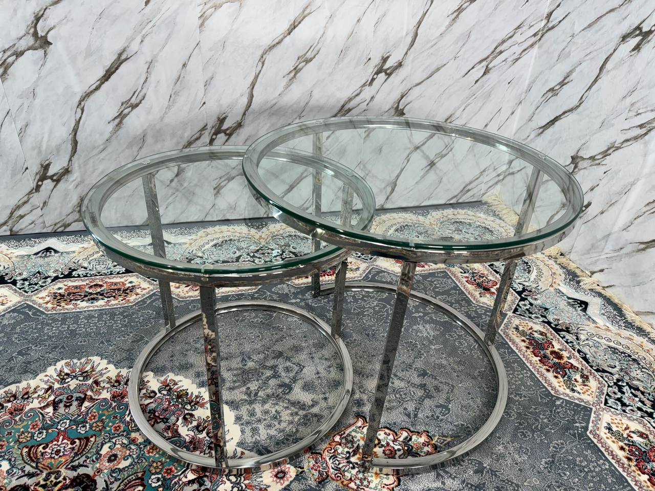 HALO COFFE TABLE SET-GLASS SILVER