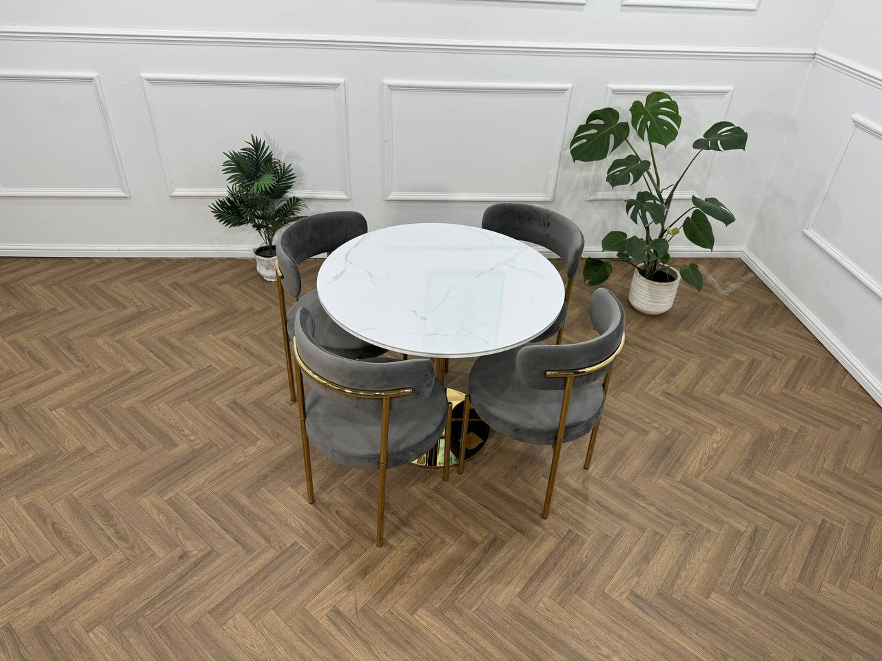 LUXE DINING SET-DARK GREY-GOLD